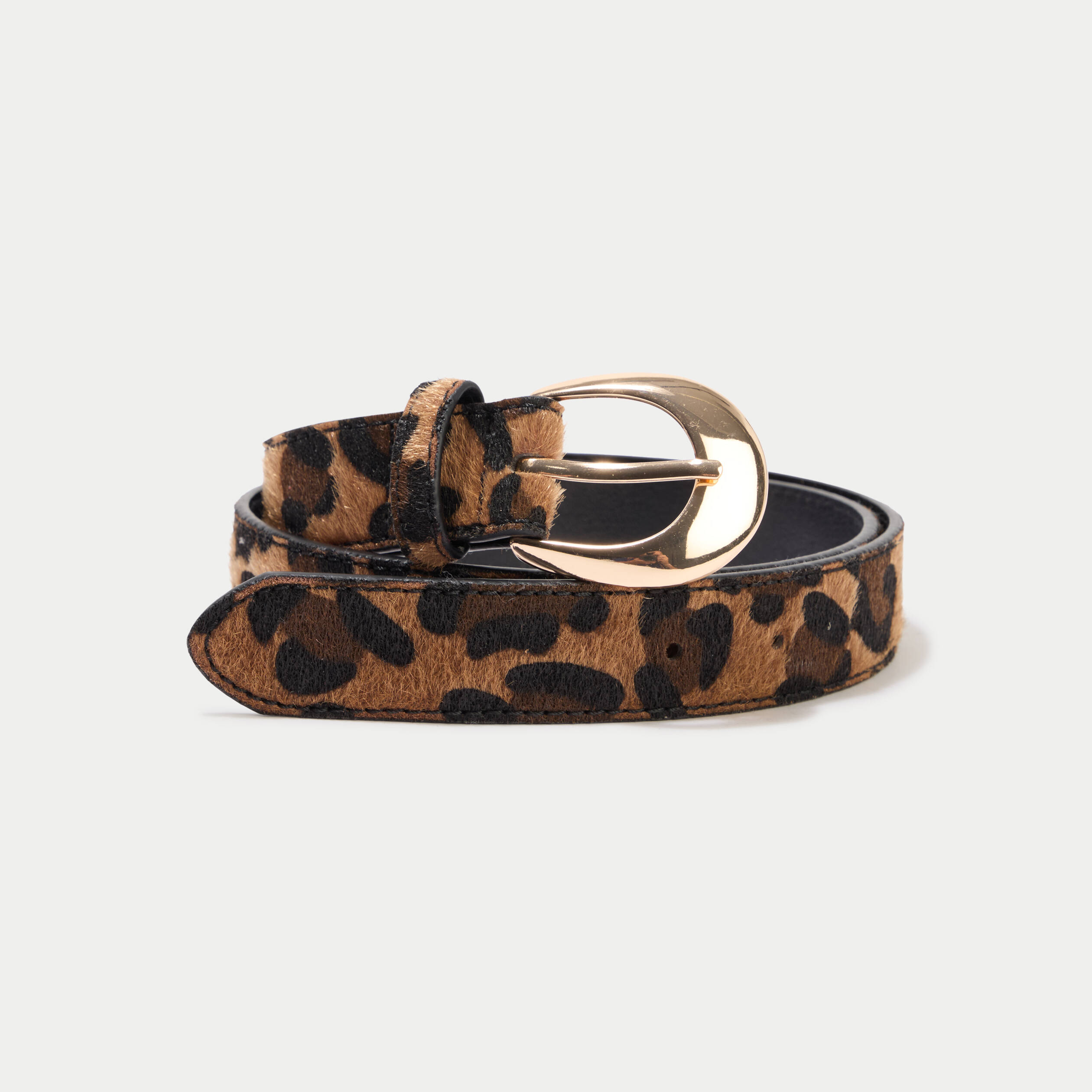 Ceinture fine en fausse fourrure marron femme