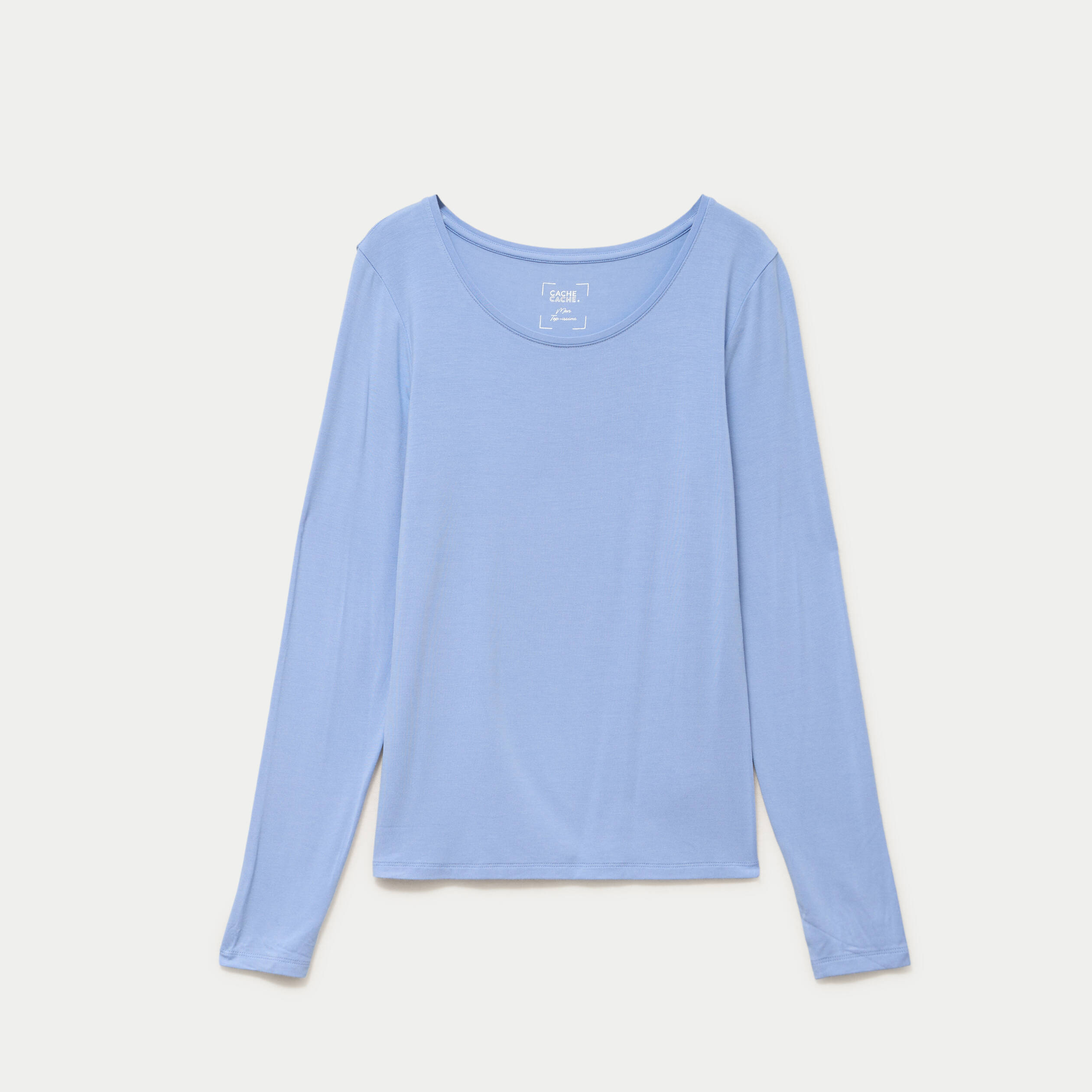T-shirt uni &agrave; manches longues bleu ciel femme