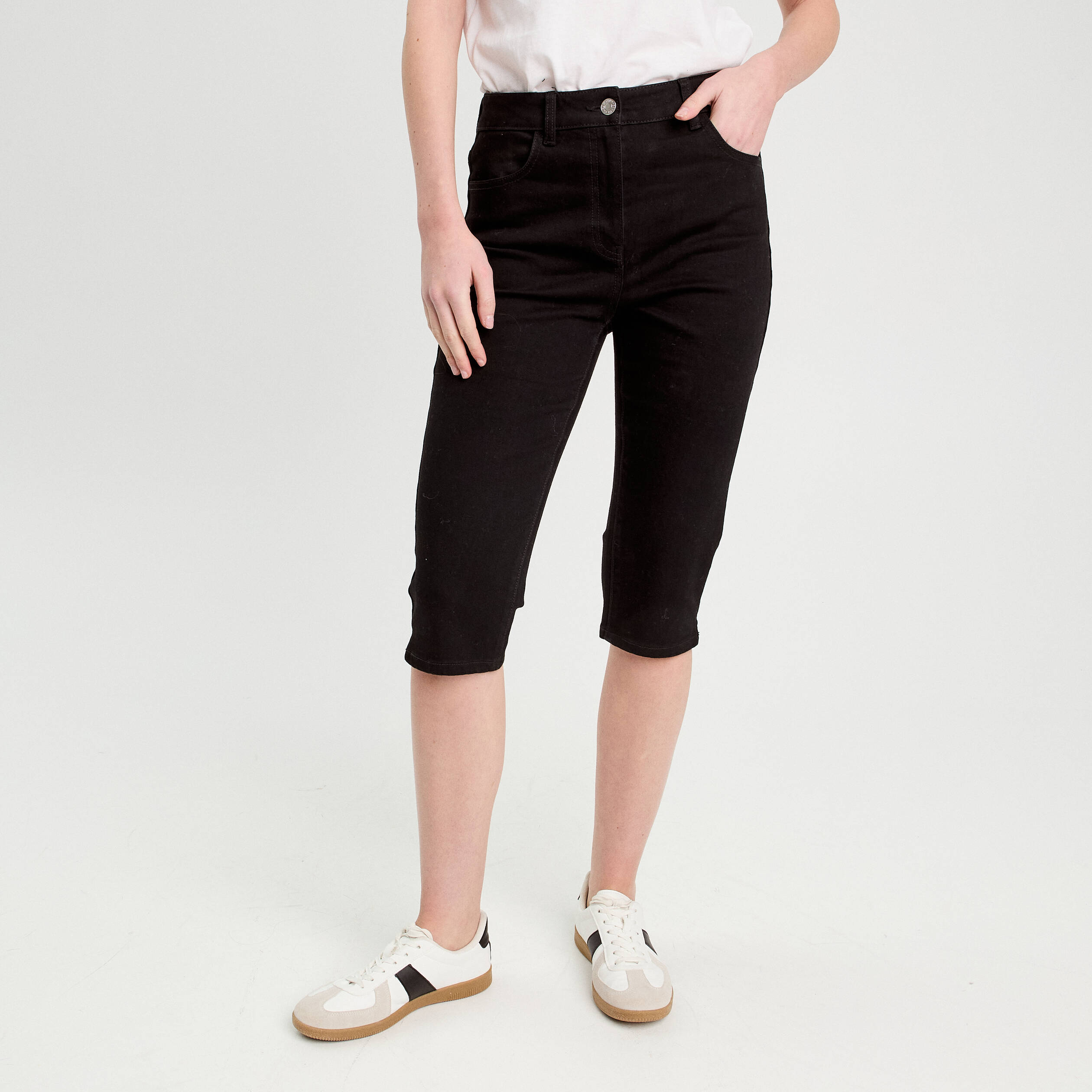 Pantacourt capri denim noir femme