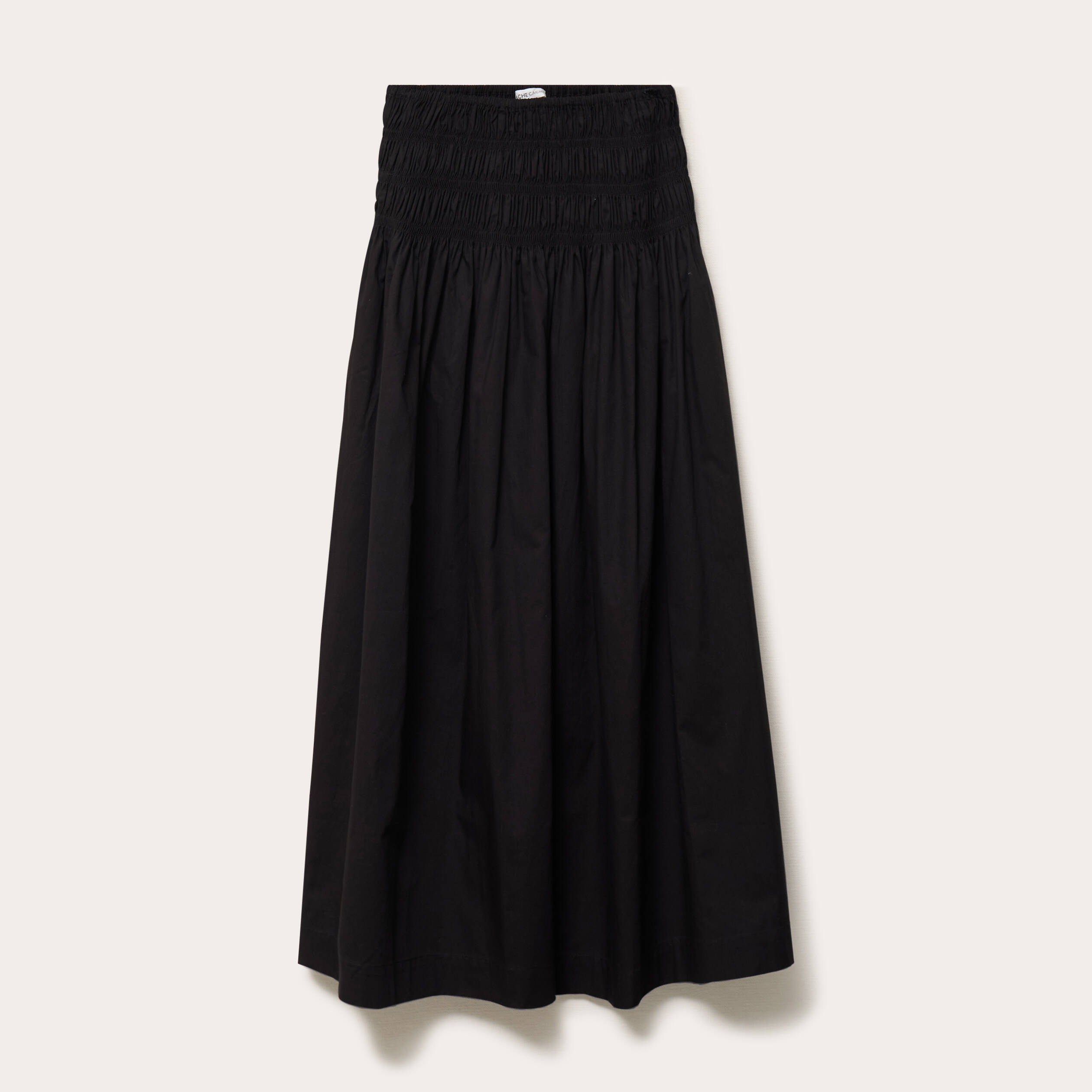 Jupon &eacute;vas&eacute; taille smock&eacute;e noir femme