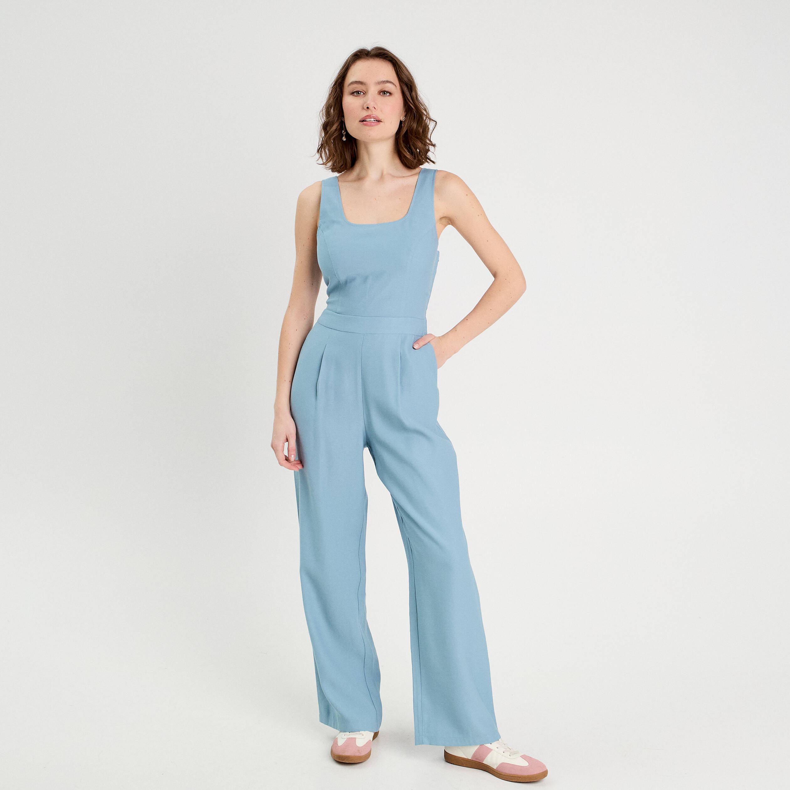 Combinaison pantalon droite bleu gris femme