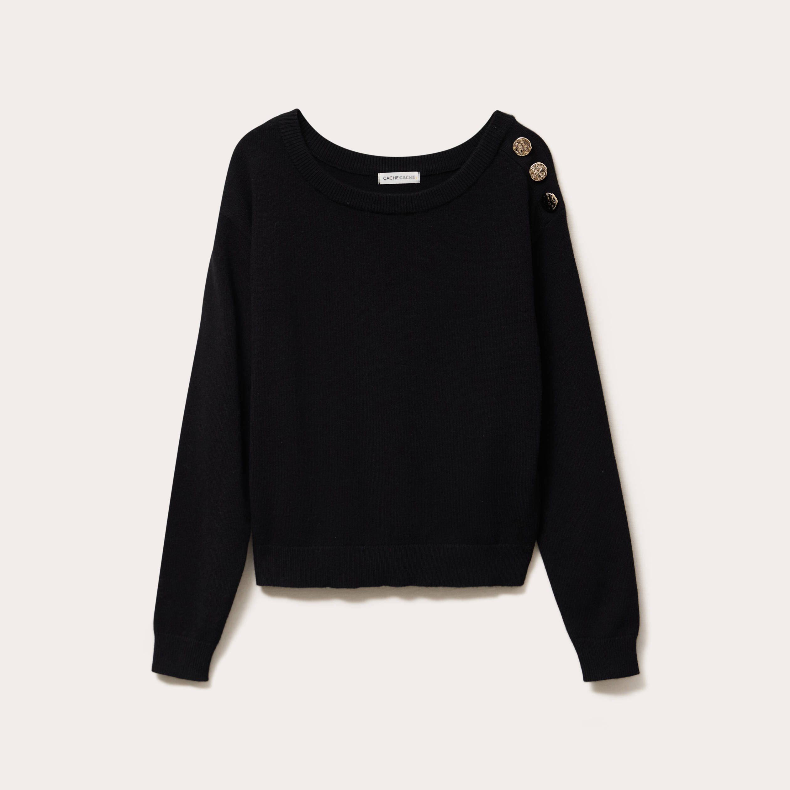 Pull fin col rond manches longues noir femme