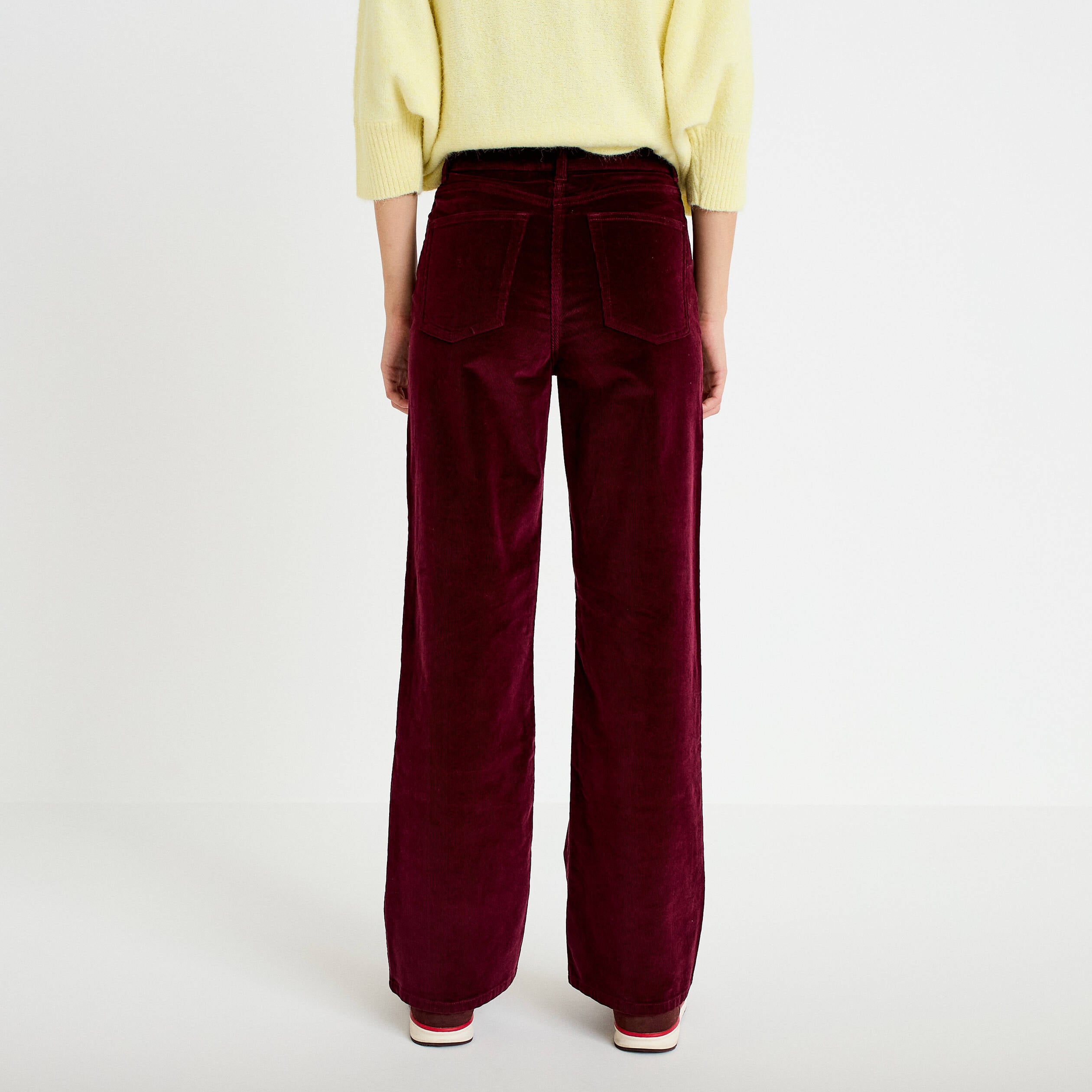 Pantalon bootcut taille haute velours bordeaux femme