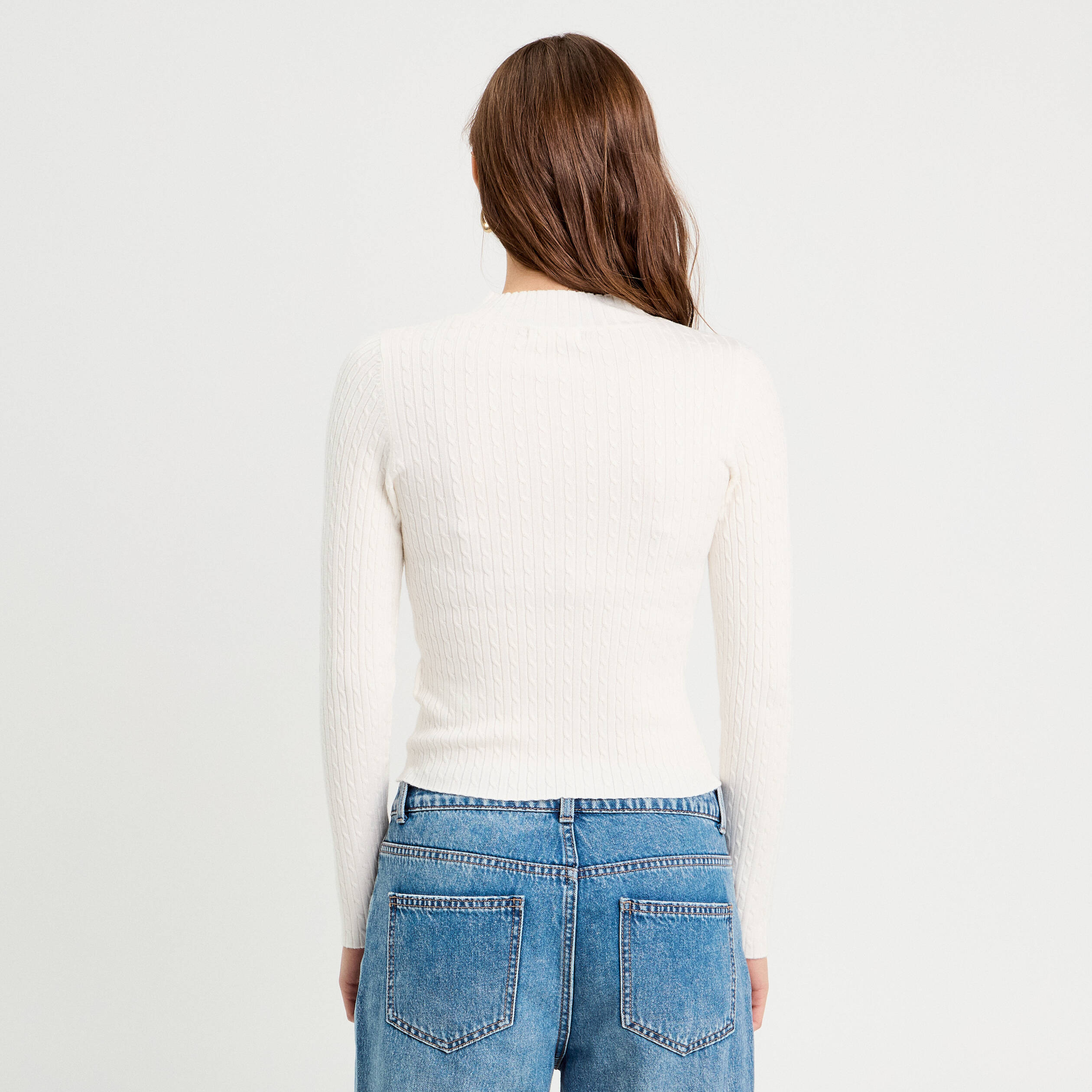 pull col montant torsades ecru femme Pull col montant torsades ecru femme