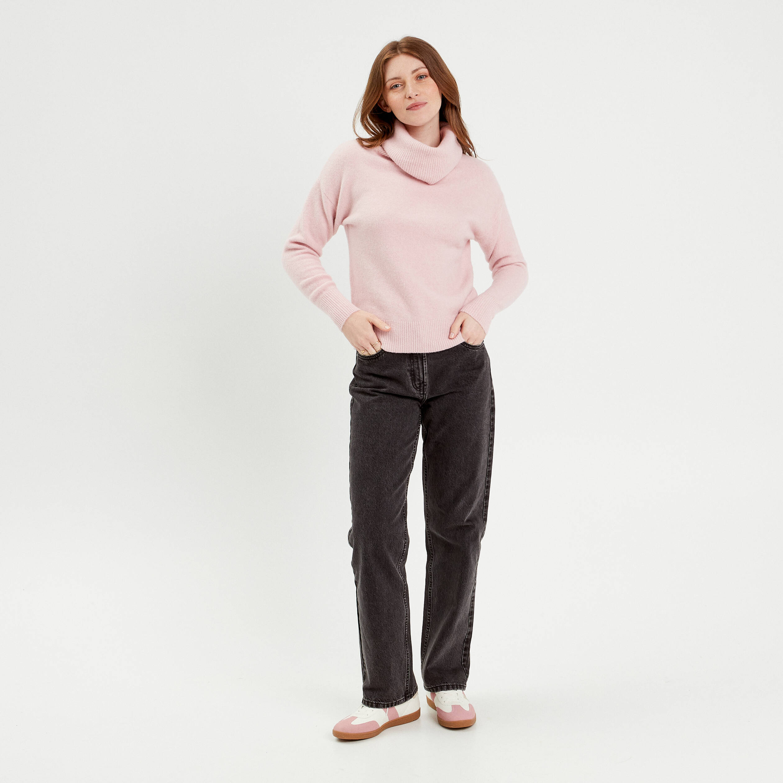 Pull avec col roulé rose pastel femme | Vibs