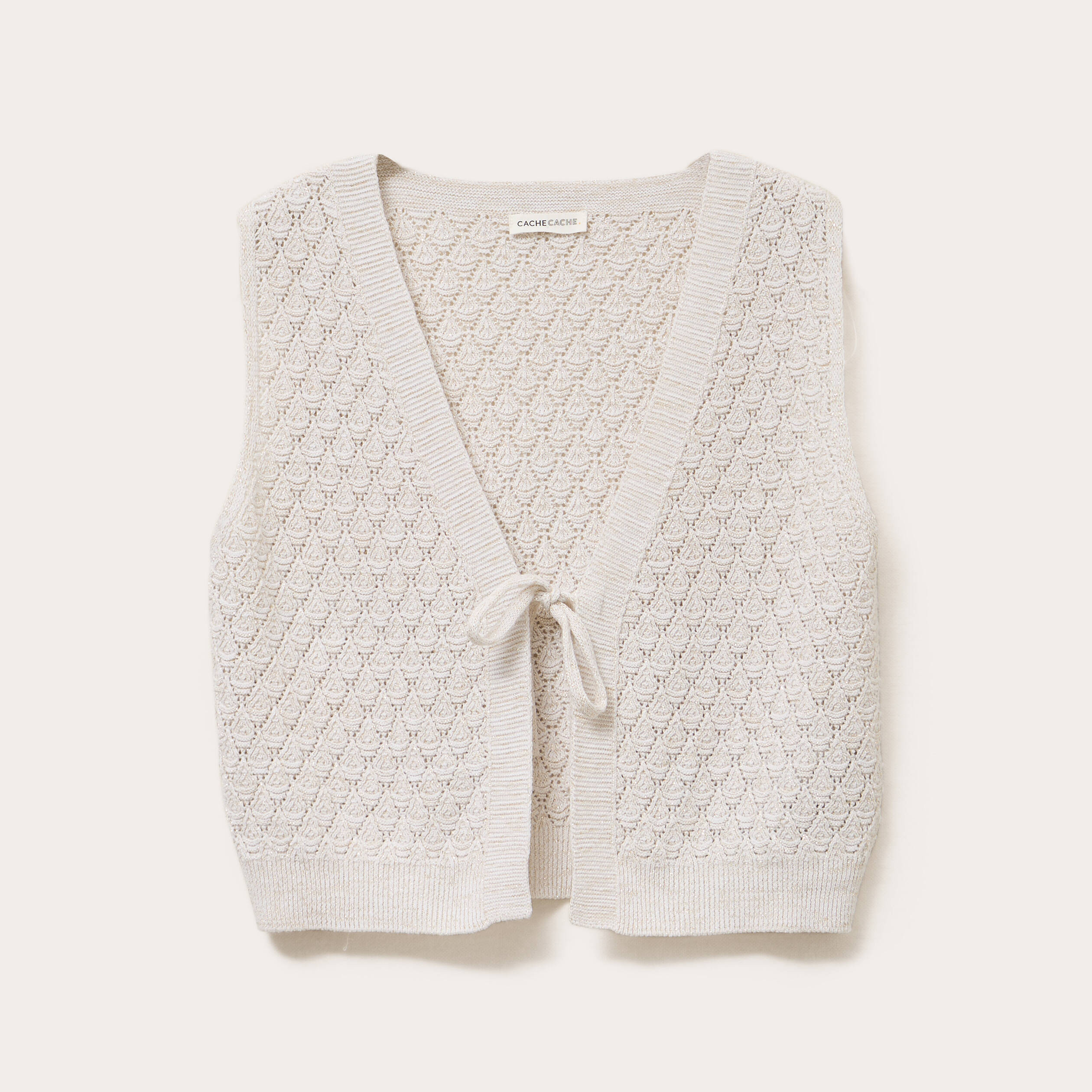 gilet sans manches noue ecru femme Gilet sans manches noué ecru femme