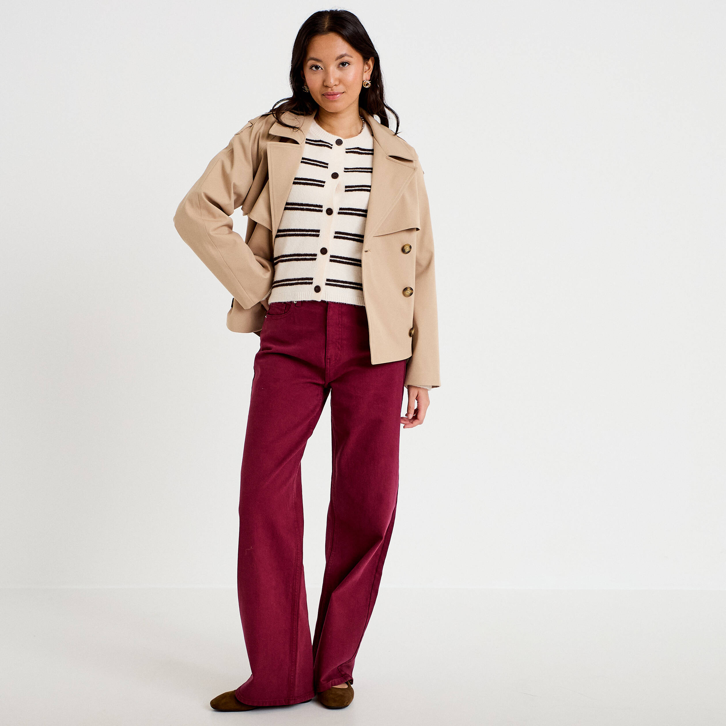 Gilet manches longues ecru femme