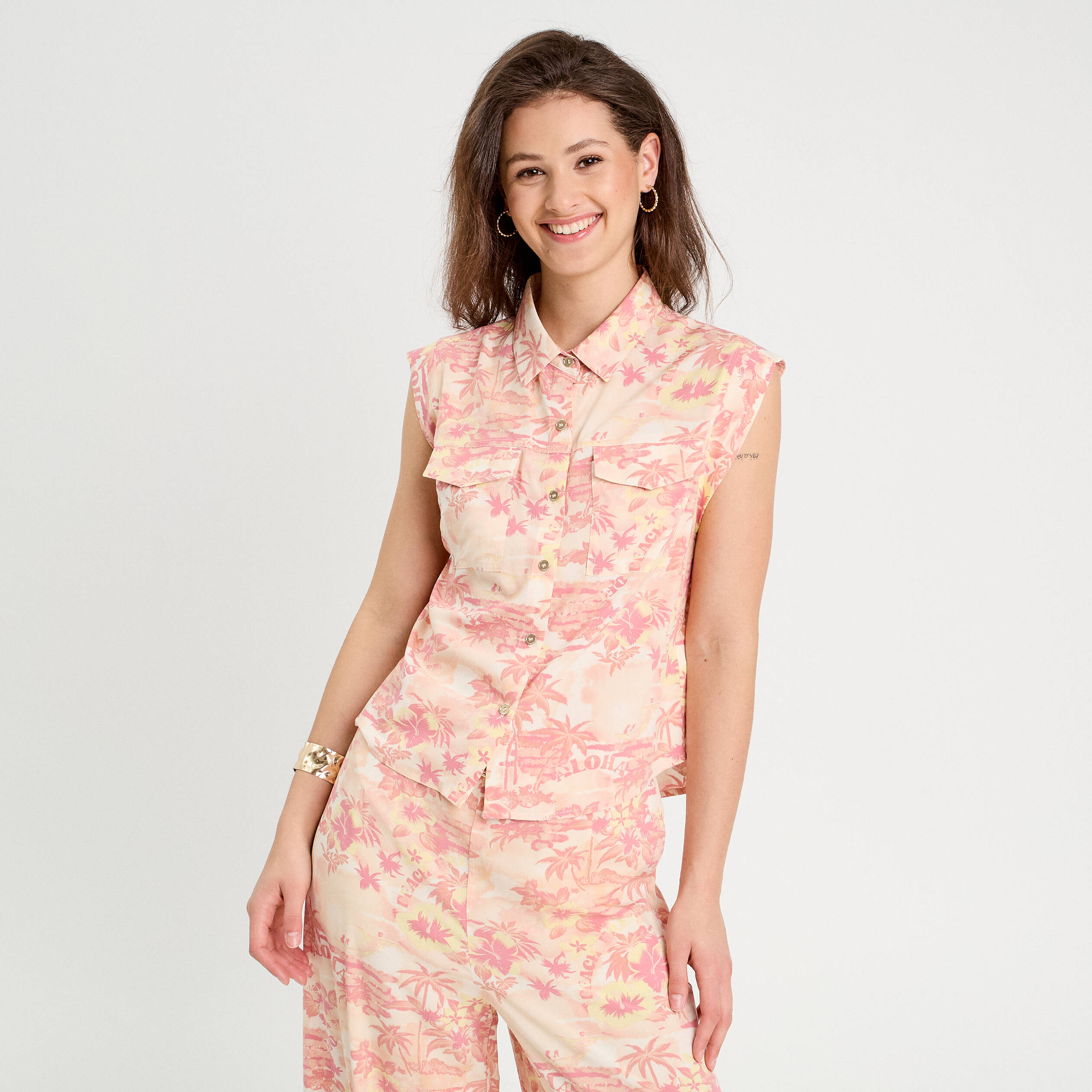 chemise sans manches beige femme Chemise sans manches beige femme
