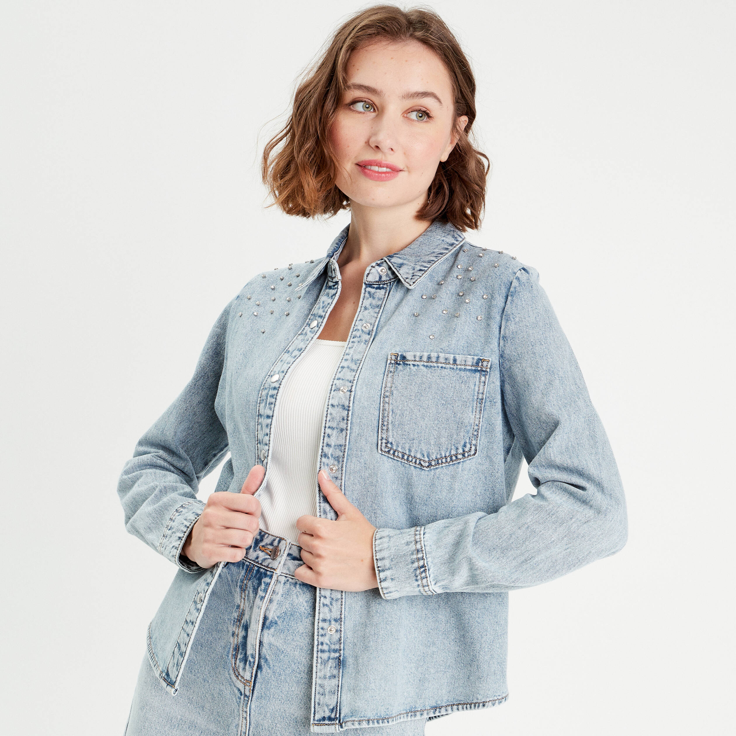 Chemise en jean grise femme hotsell