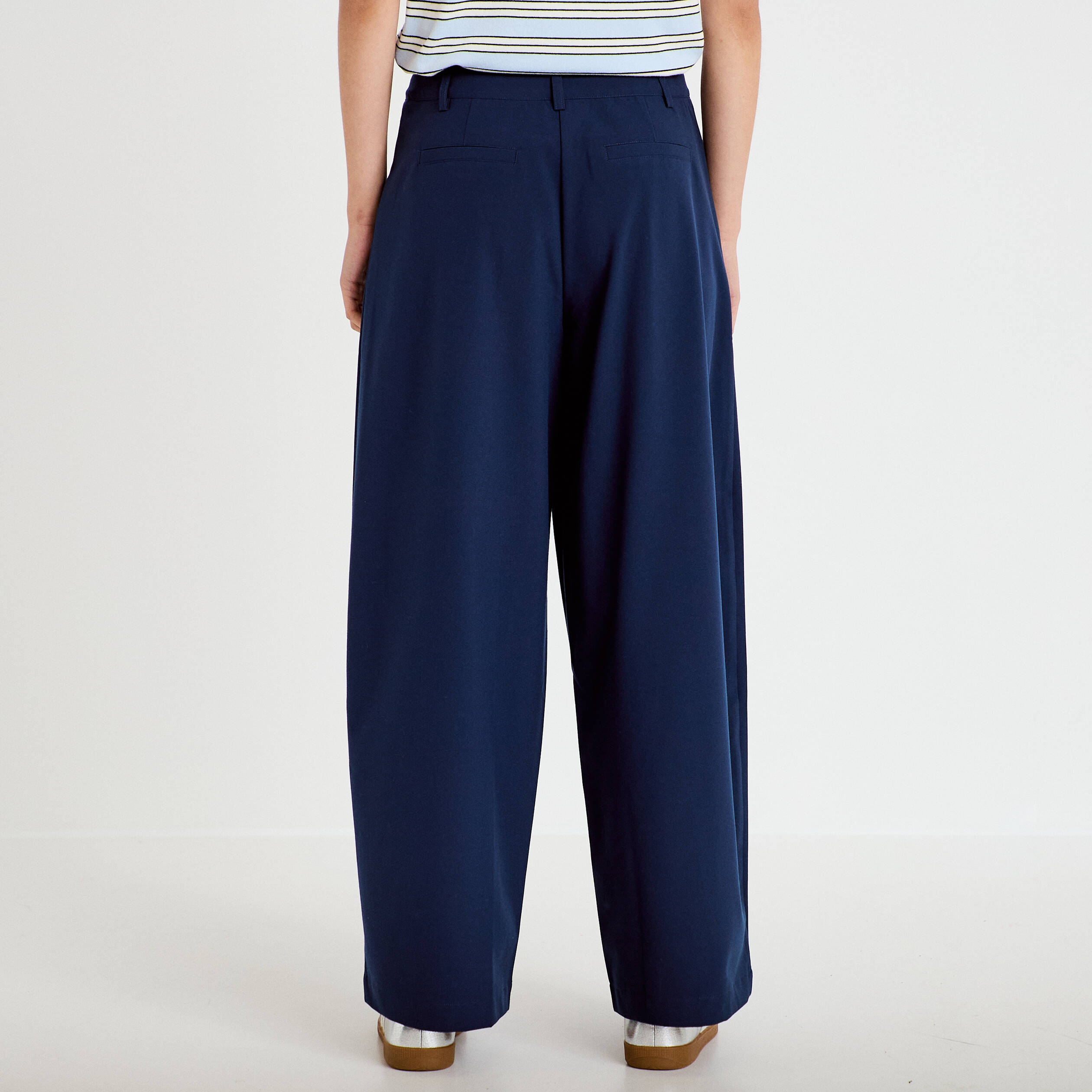 Pantalon barrel taille standard bleu marine femme