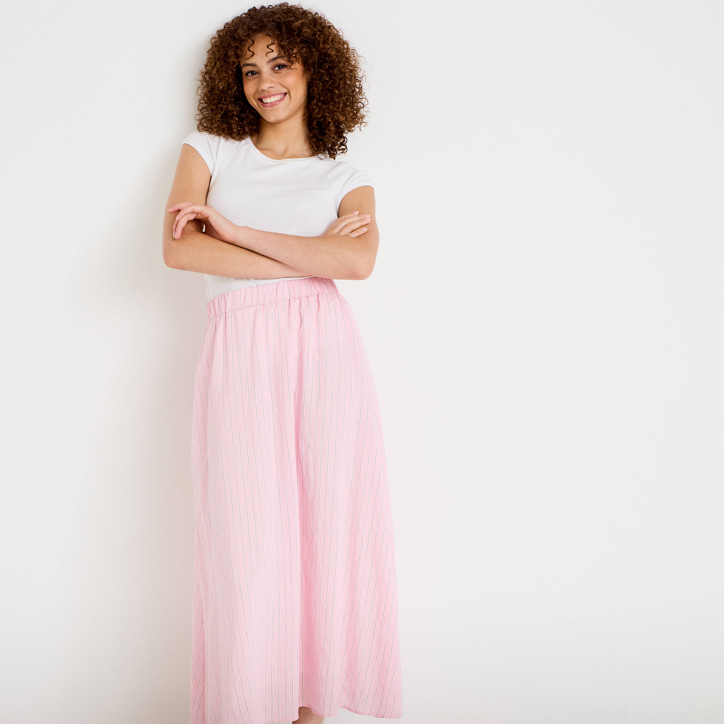 Jupon &eacute;vas&eacute; longueur 3/4 rose femme