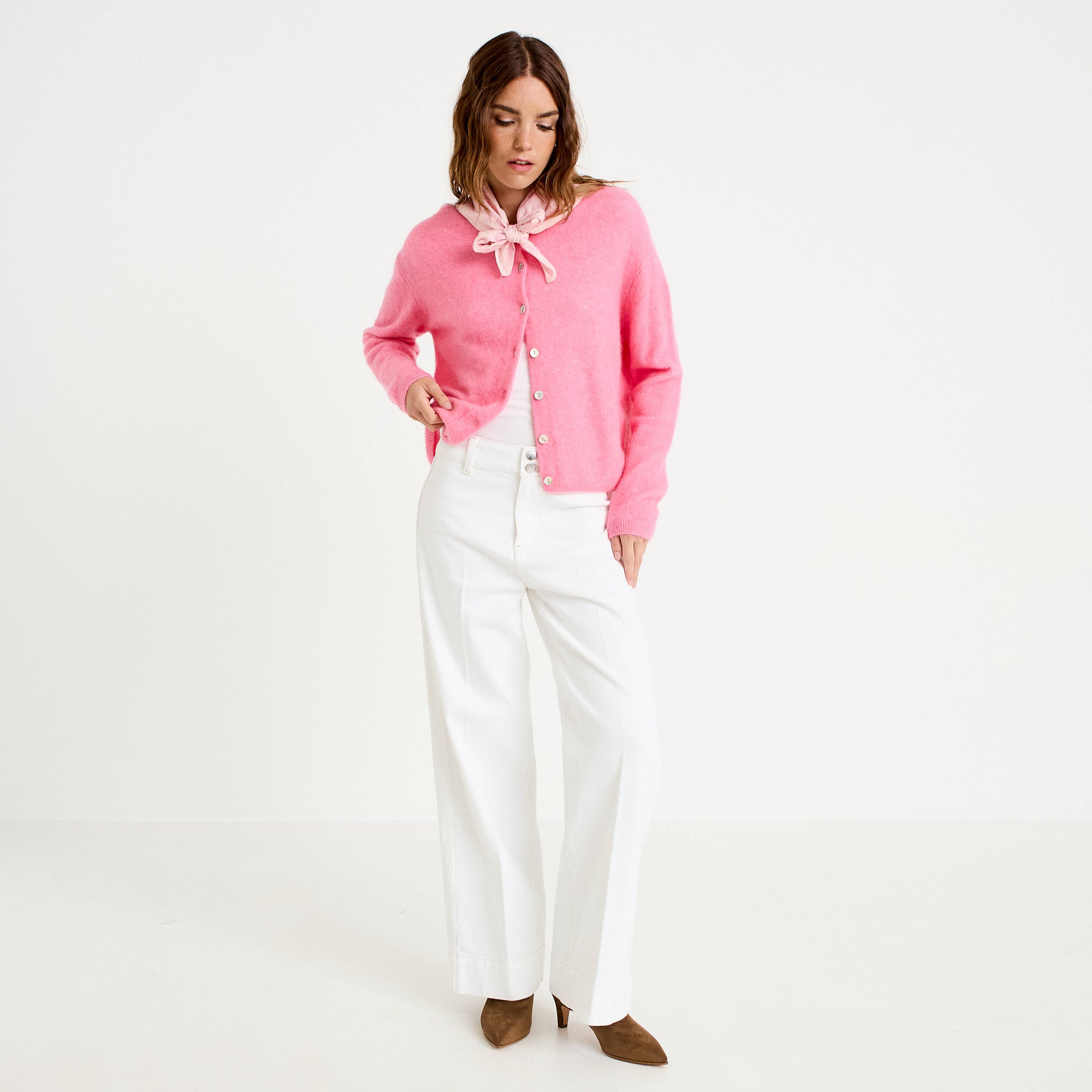 Gilet manches longues rose vif femme