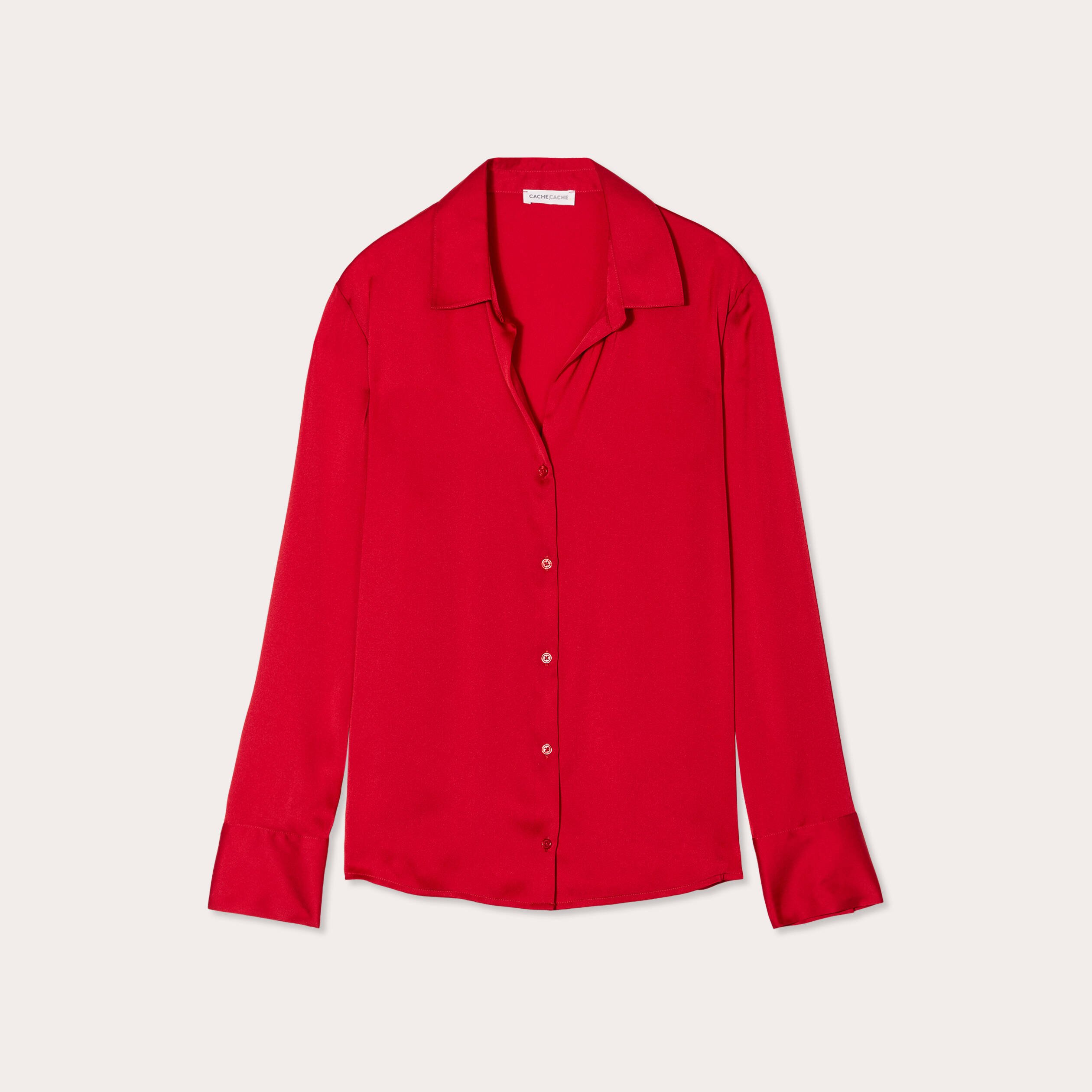 Chemise manches longues satin rouge femme Vibs
