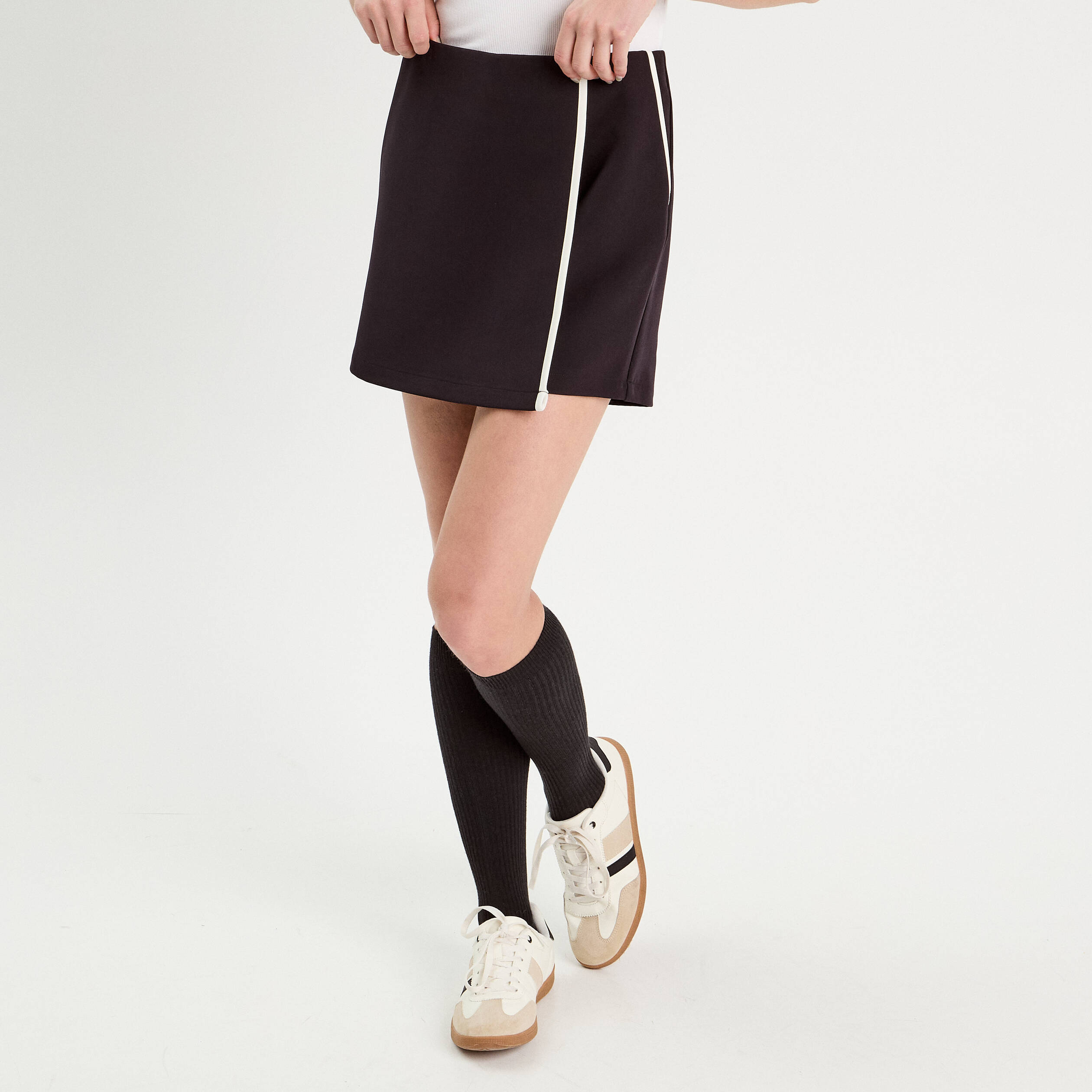 jupe short droite stretch noir femme Jupe-short droite stretch noir femme
