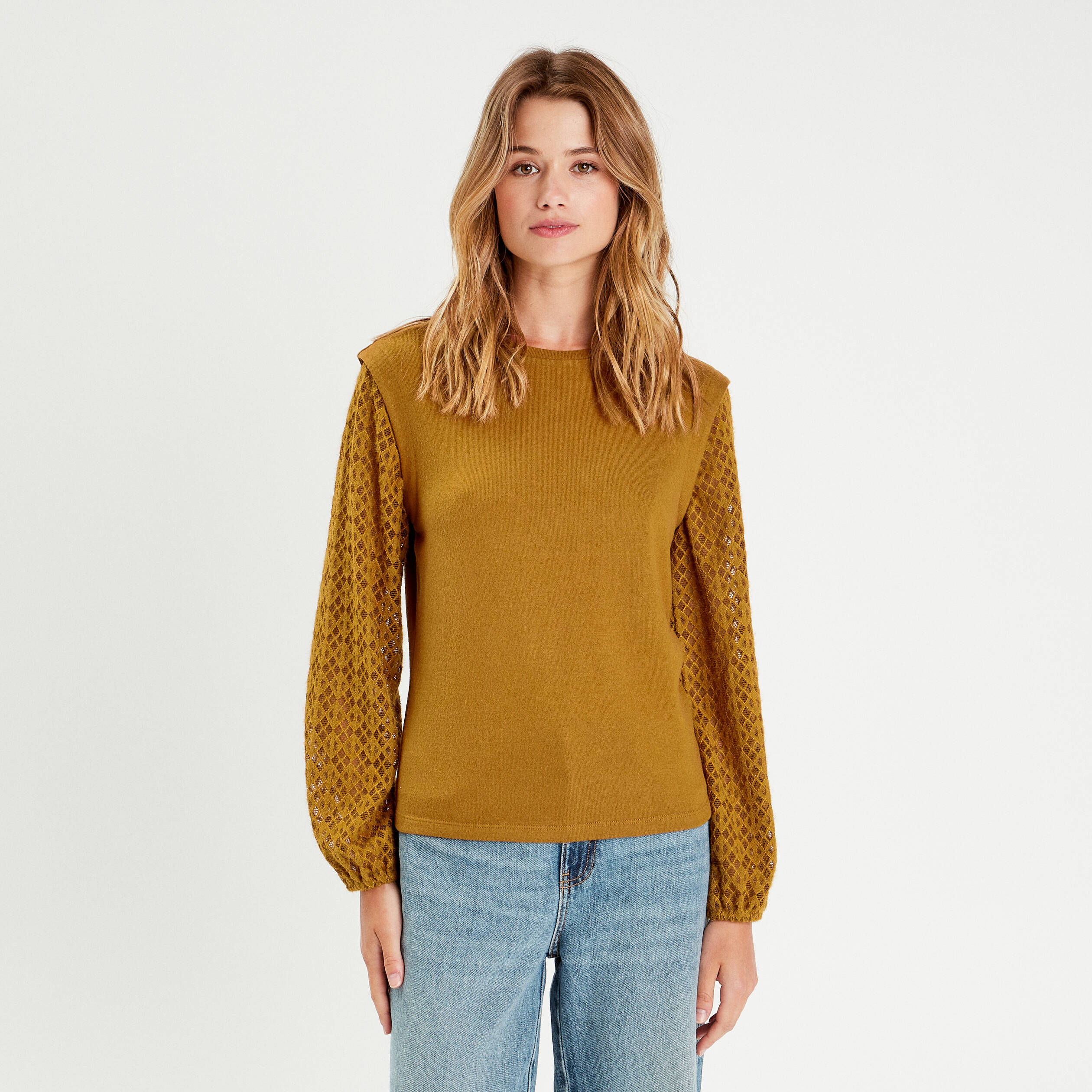blouse manches ajourees vert olive femme Blouse manches ajourées vert olive femme