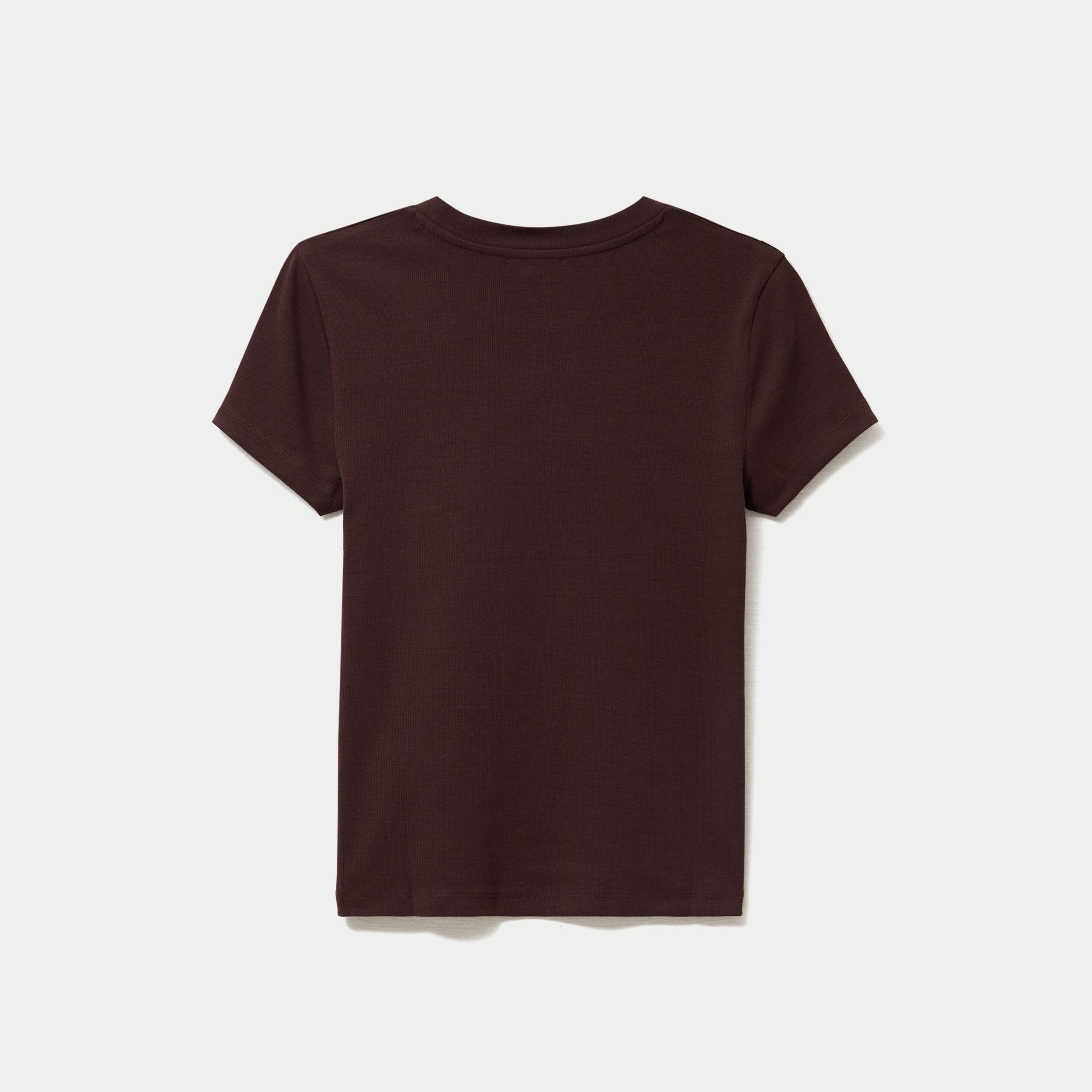 T-shirt c&ocirc;tel&eacute; ajust&eacute; manches courtes marron fonc&eacute; femme