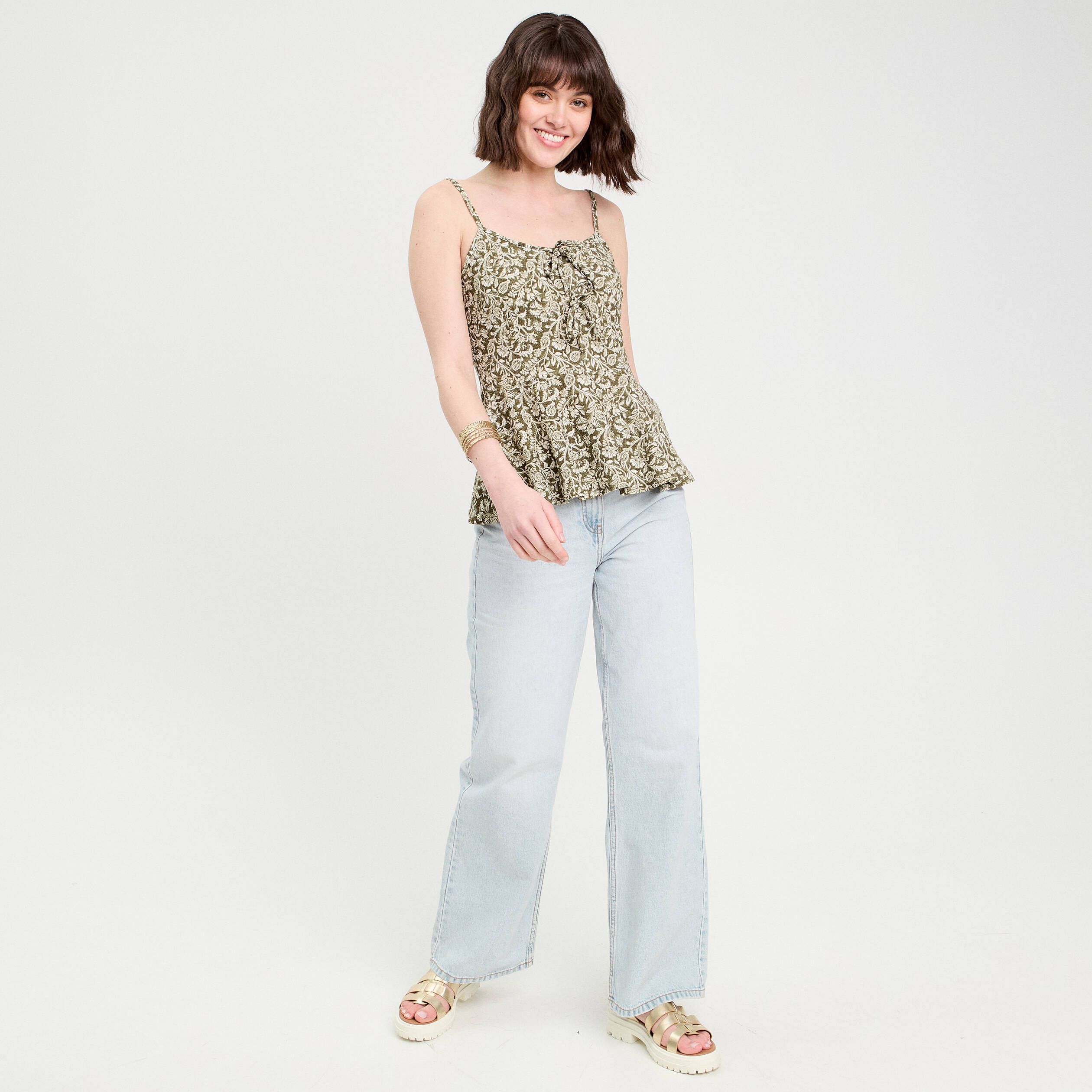 debardeur avec noeuds vert kaki femme Débardeur avec noeuds vert kaki femme