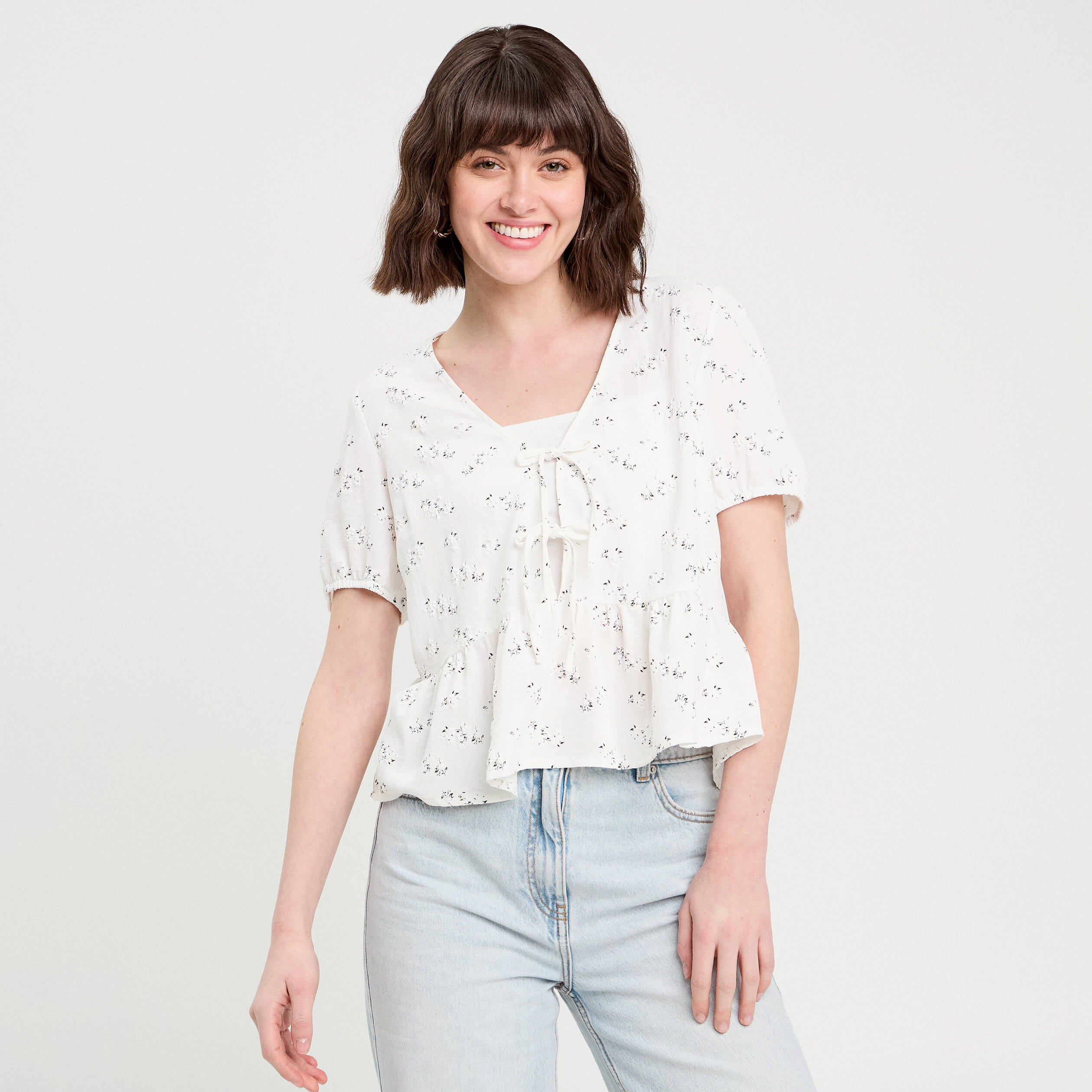 Blouse noeuds devant blanc femme