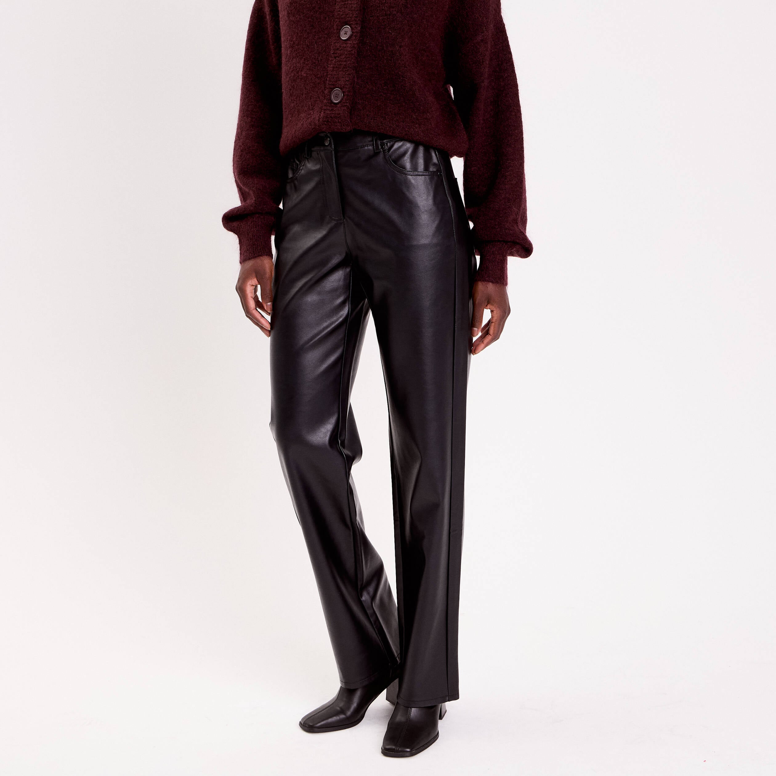 Pantalon large similicuir noir femme