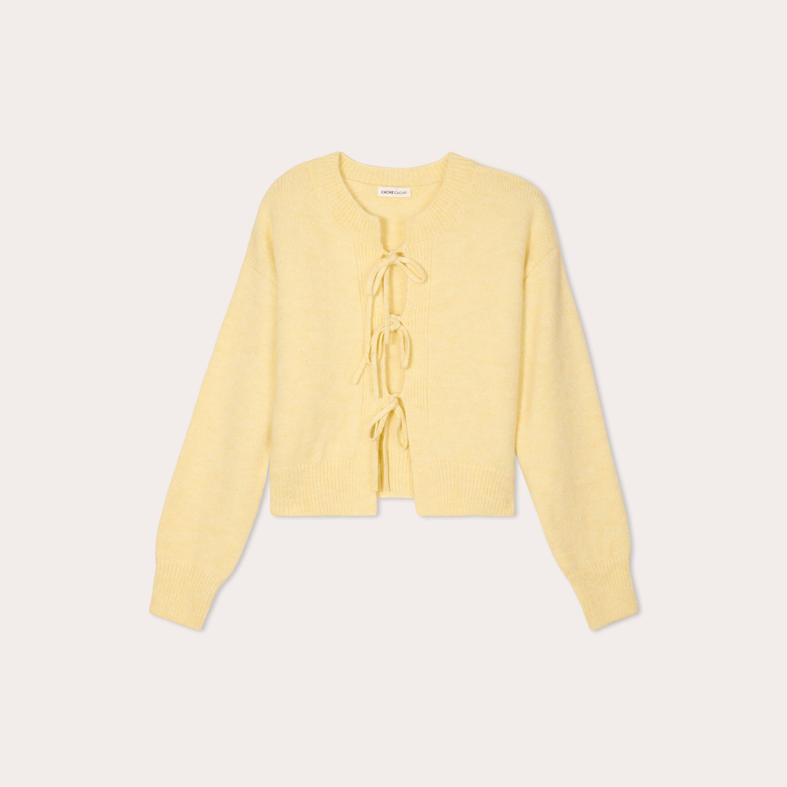 Gilet court nou&eacute; jaune clair femme