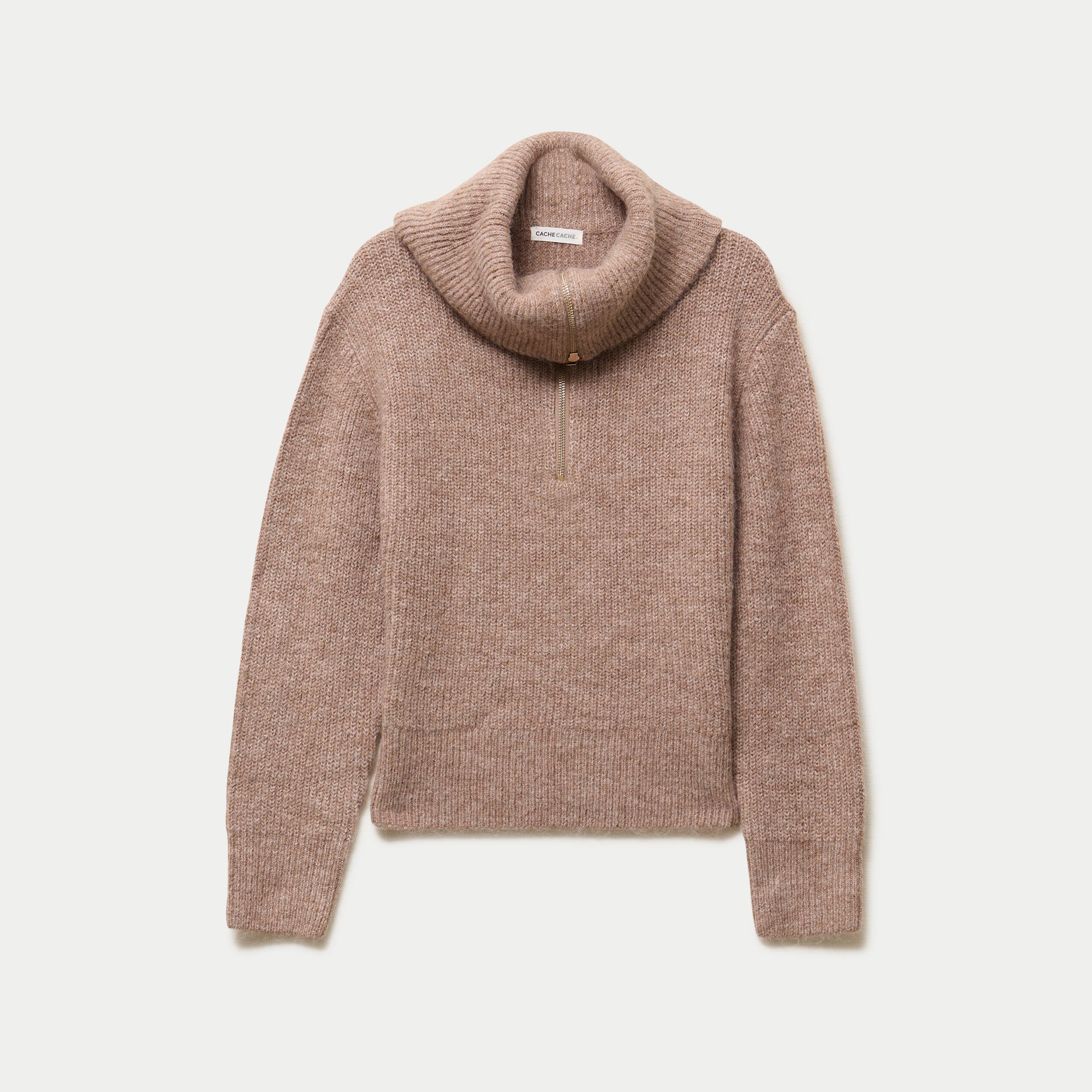 Pull col camionneur manches longues beige femme