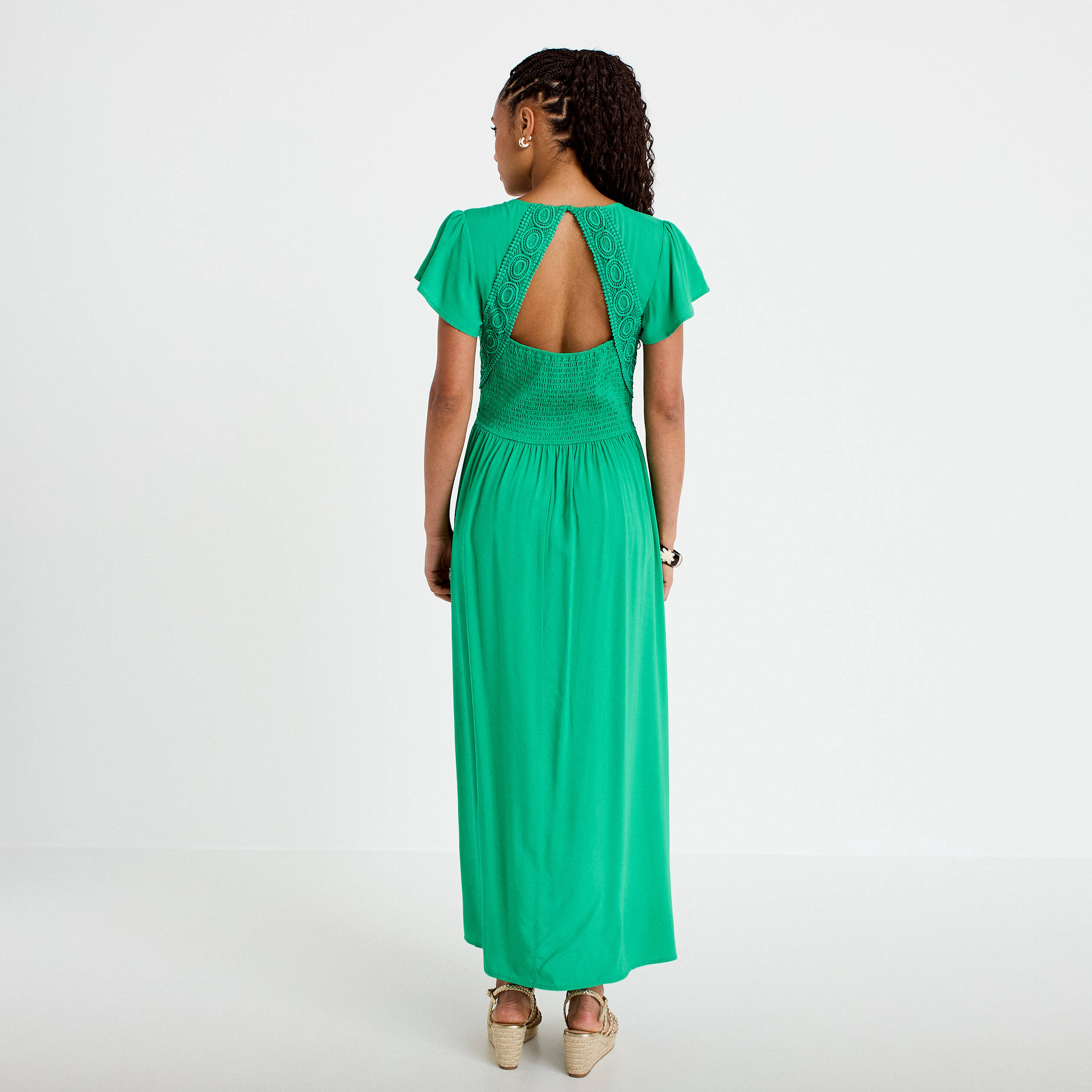 Robe longue &eacute;vas&eacute;e vert femme