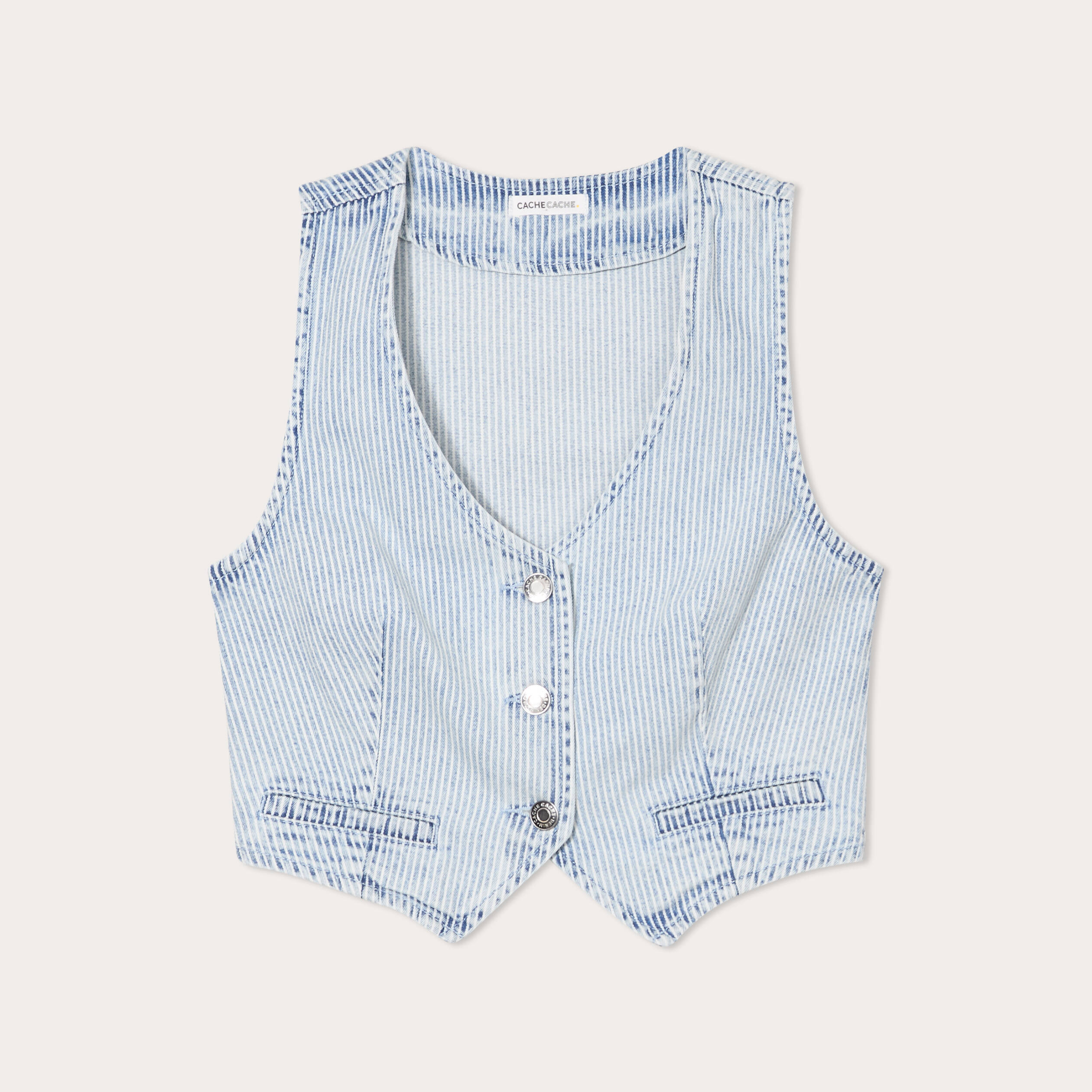Veston sans manches en jean bleu gris femme