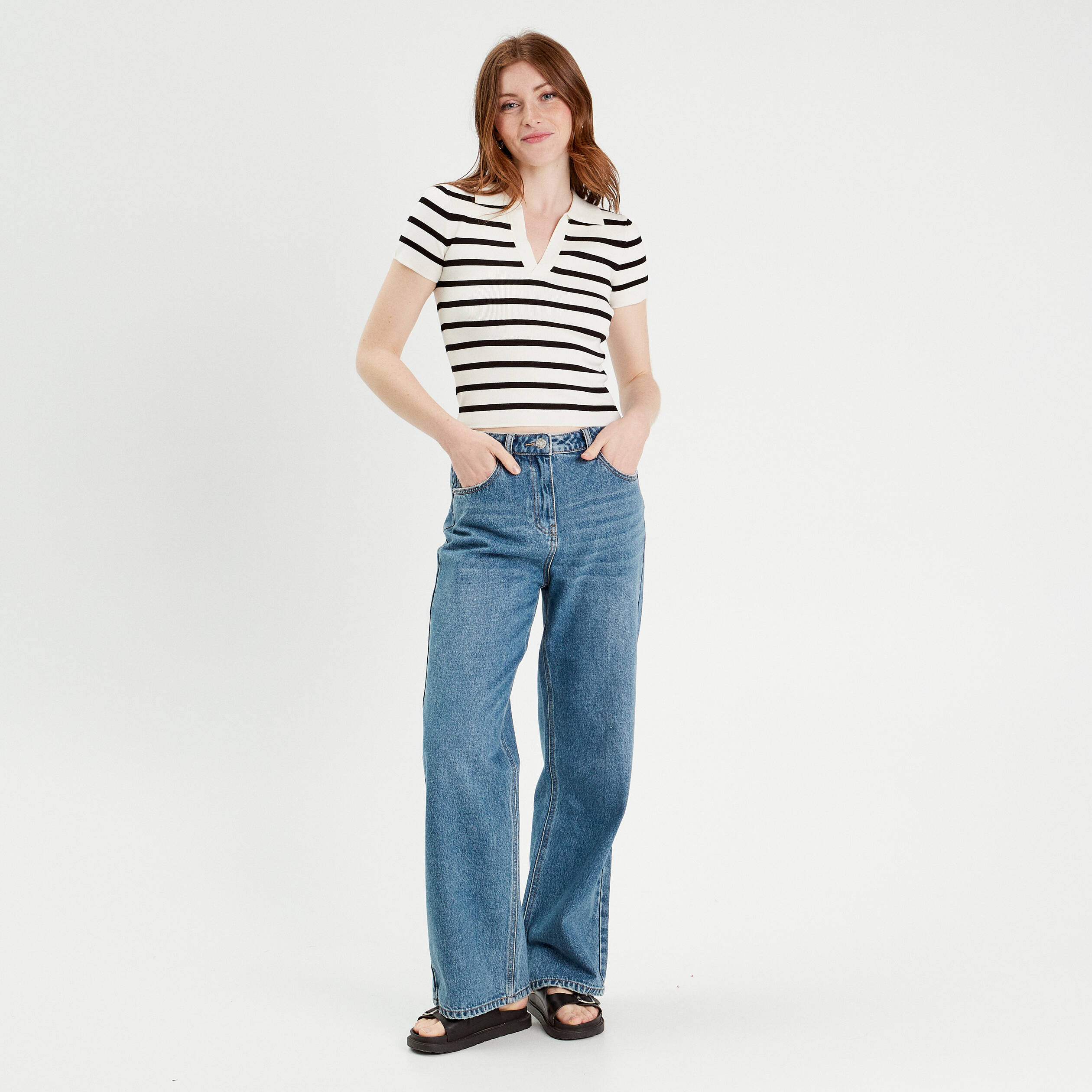 T-shirt manches courtes col polo blanc femme