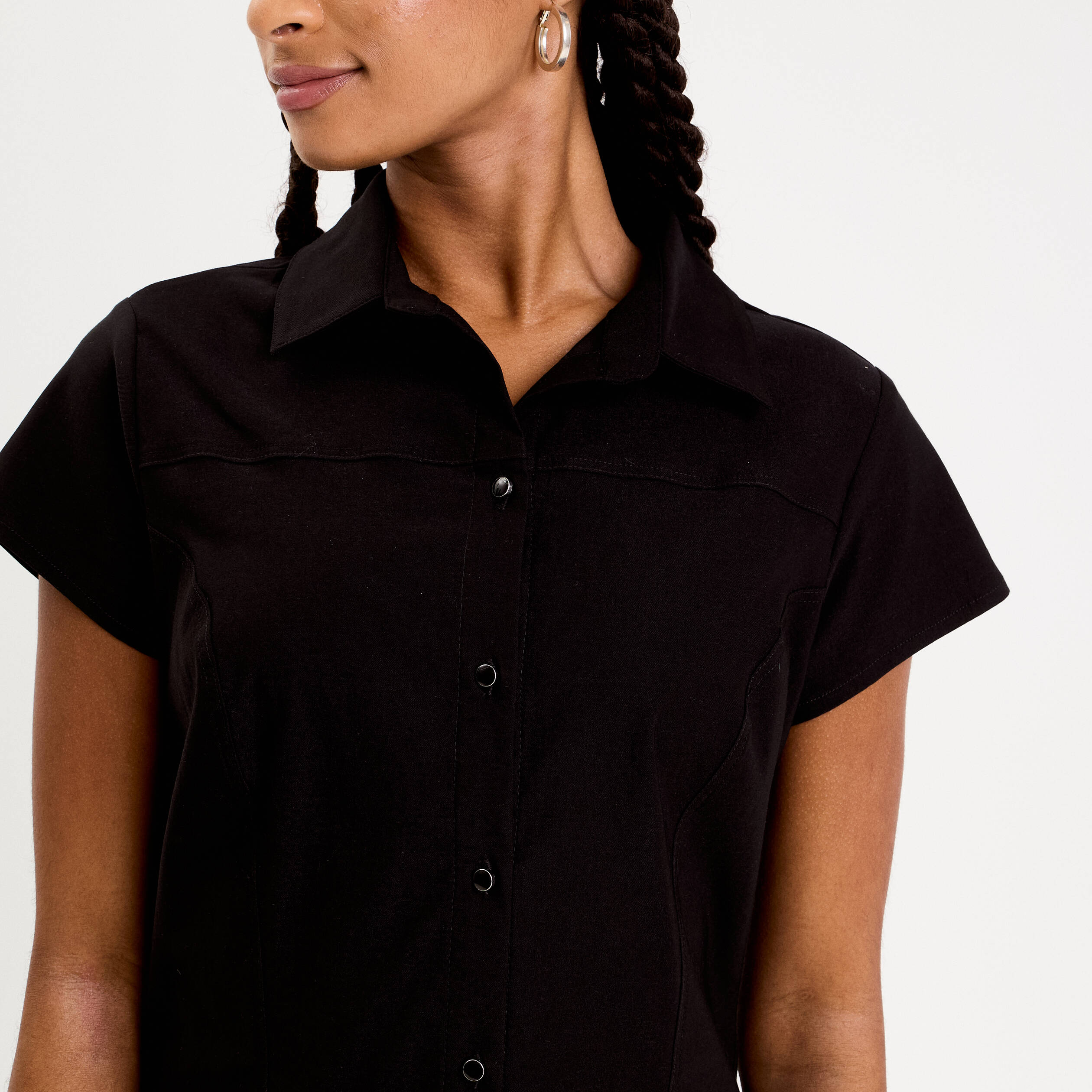 Chemise,Femmes D'été Coton Lin Blouse Casual Col En V À Manches Courtes