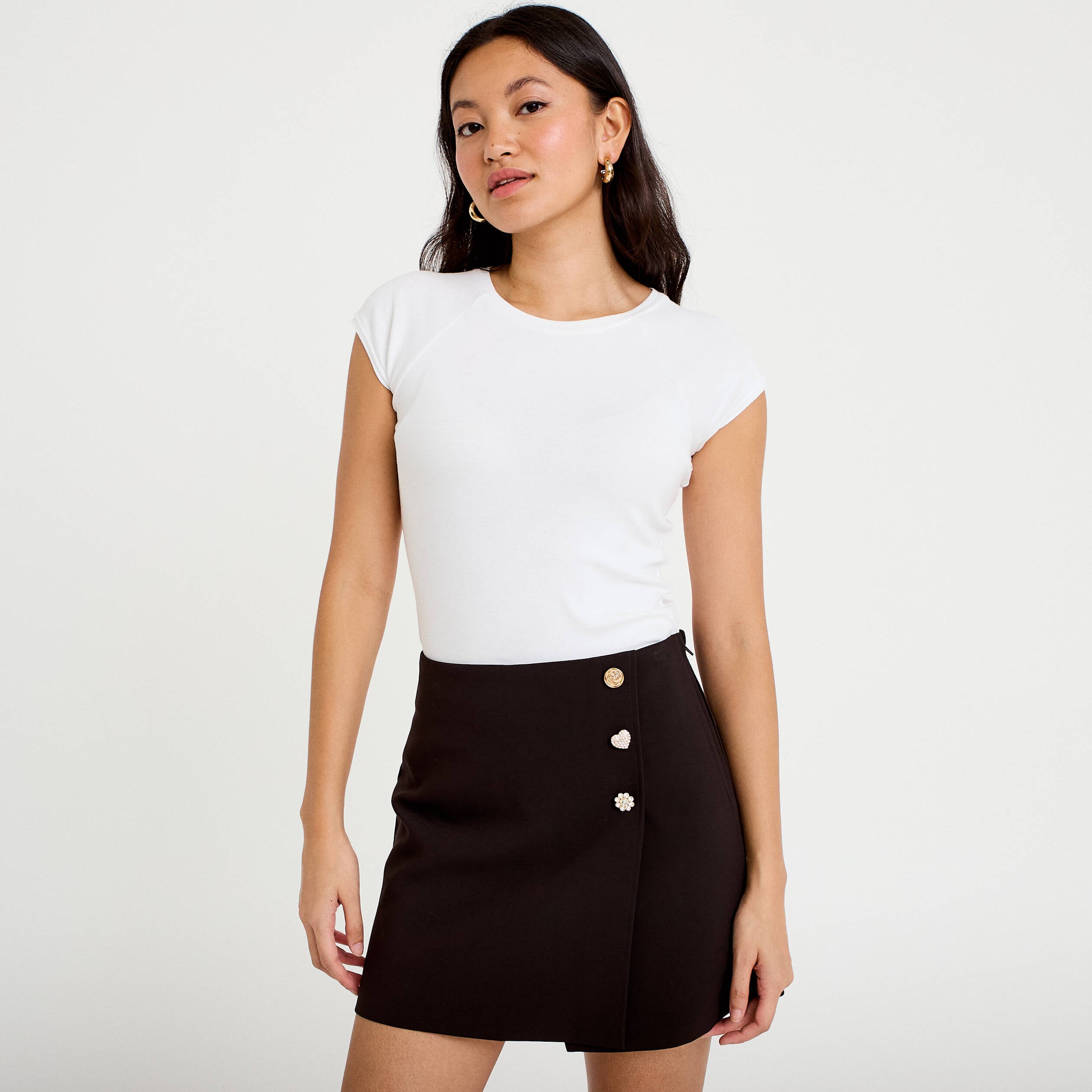 Jupe-short &eacute;vas&eacute;e taille haute noir femme