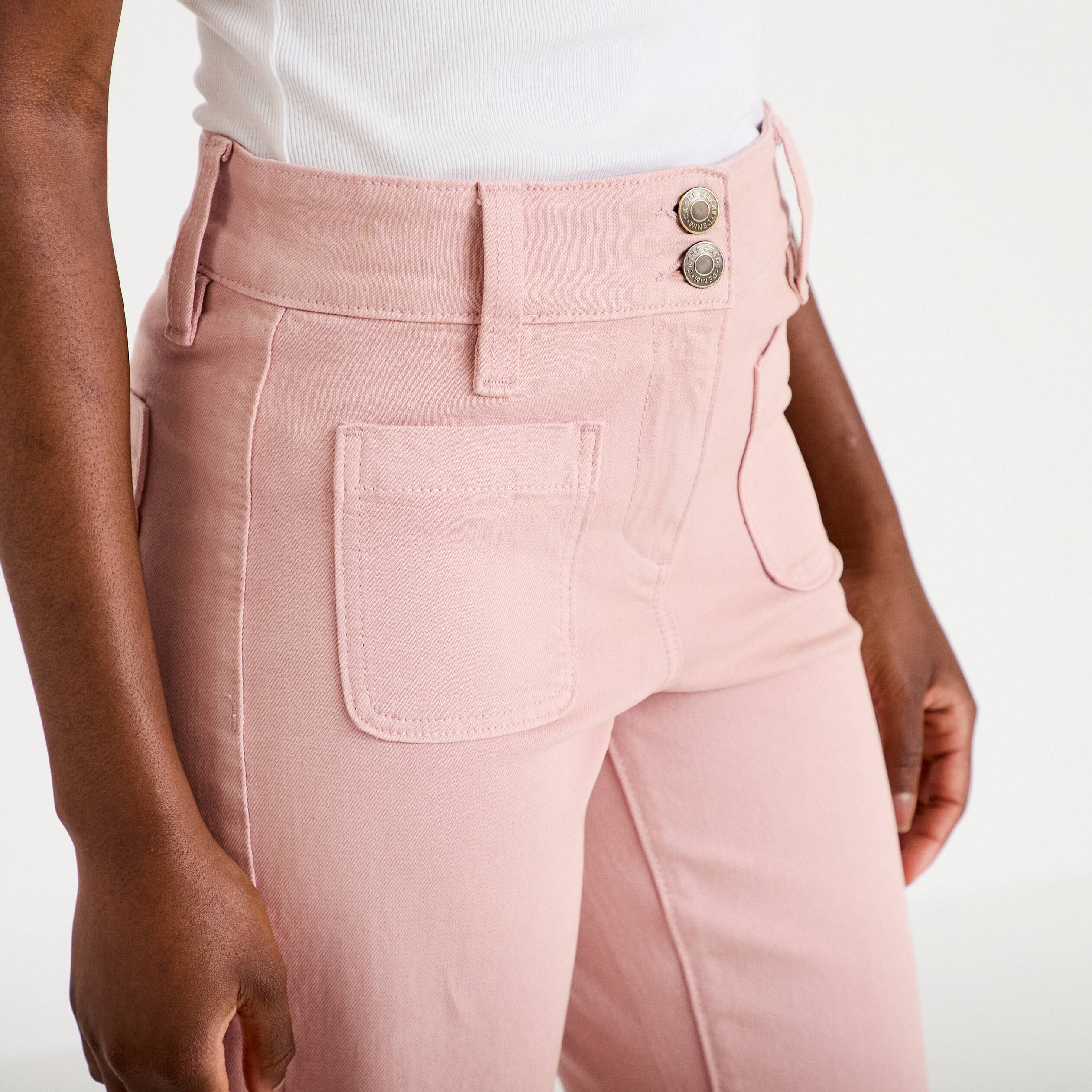 Jean bootcut taille haute rose clair femme