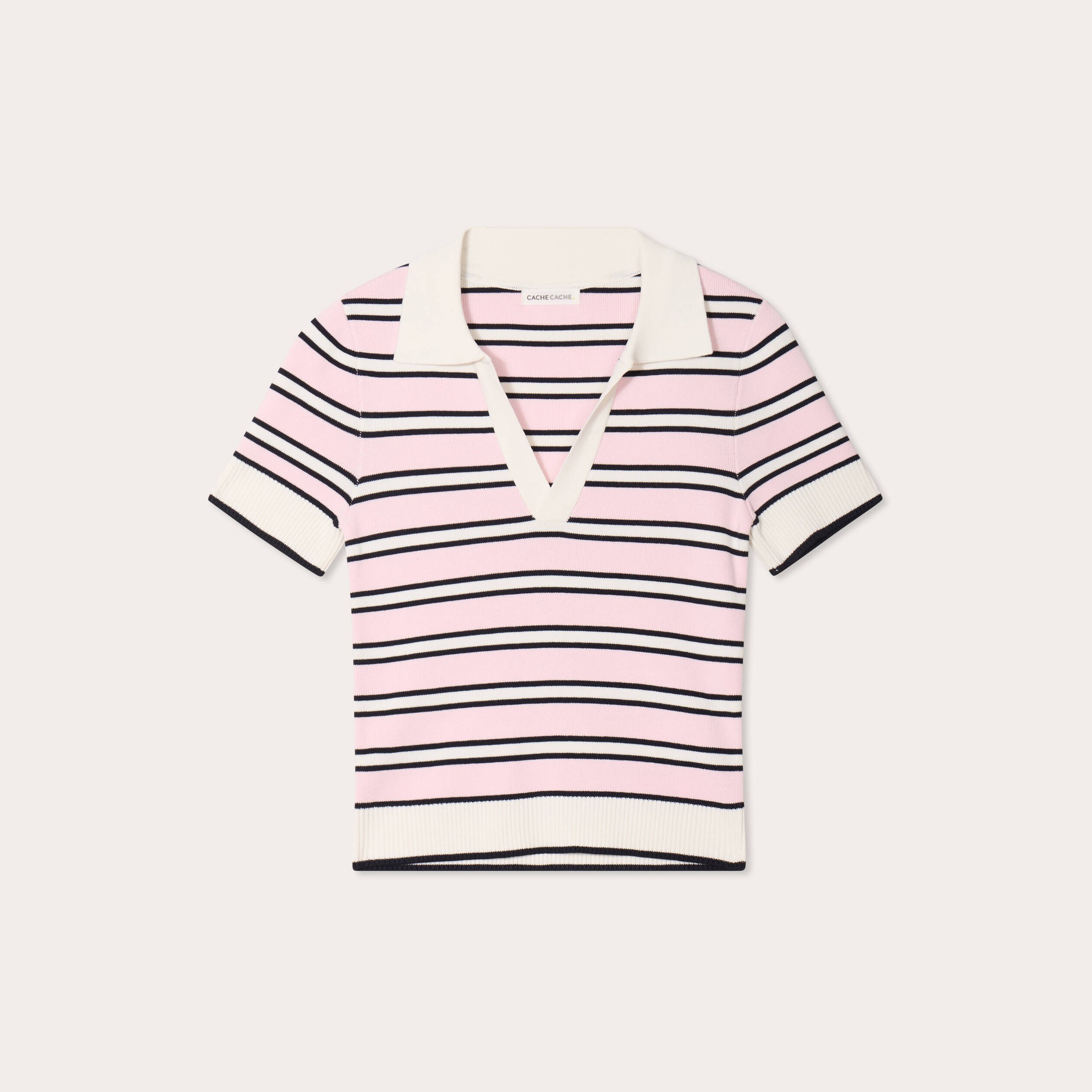 pull manches courtes col polo rose femme Pull manches courtes col polo rose femme