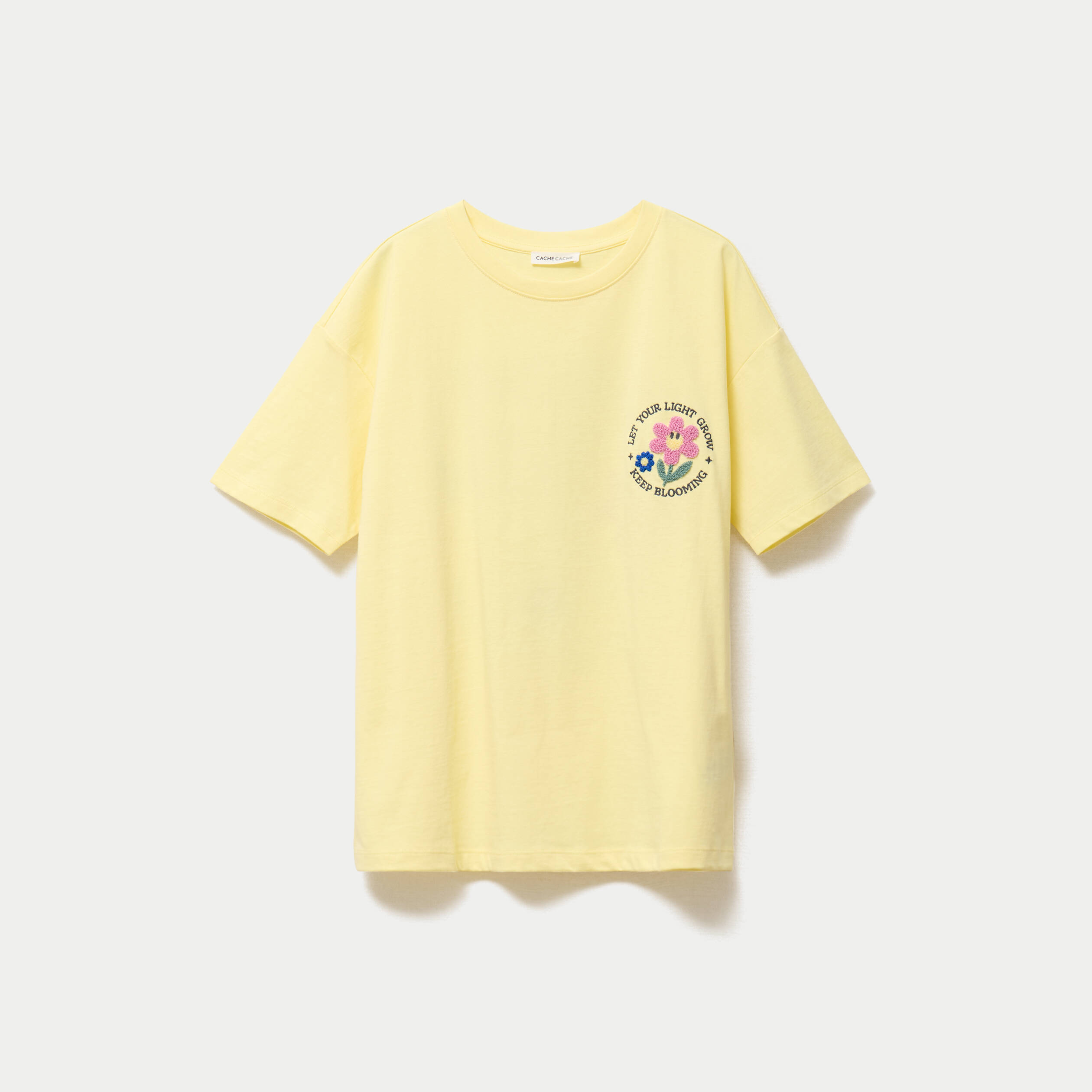 T-shirt bouclettes manches courtes jaune pastel femme