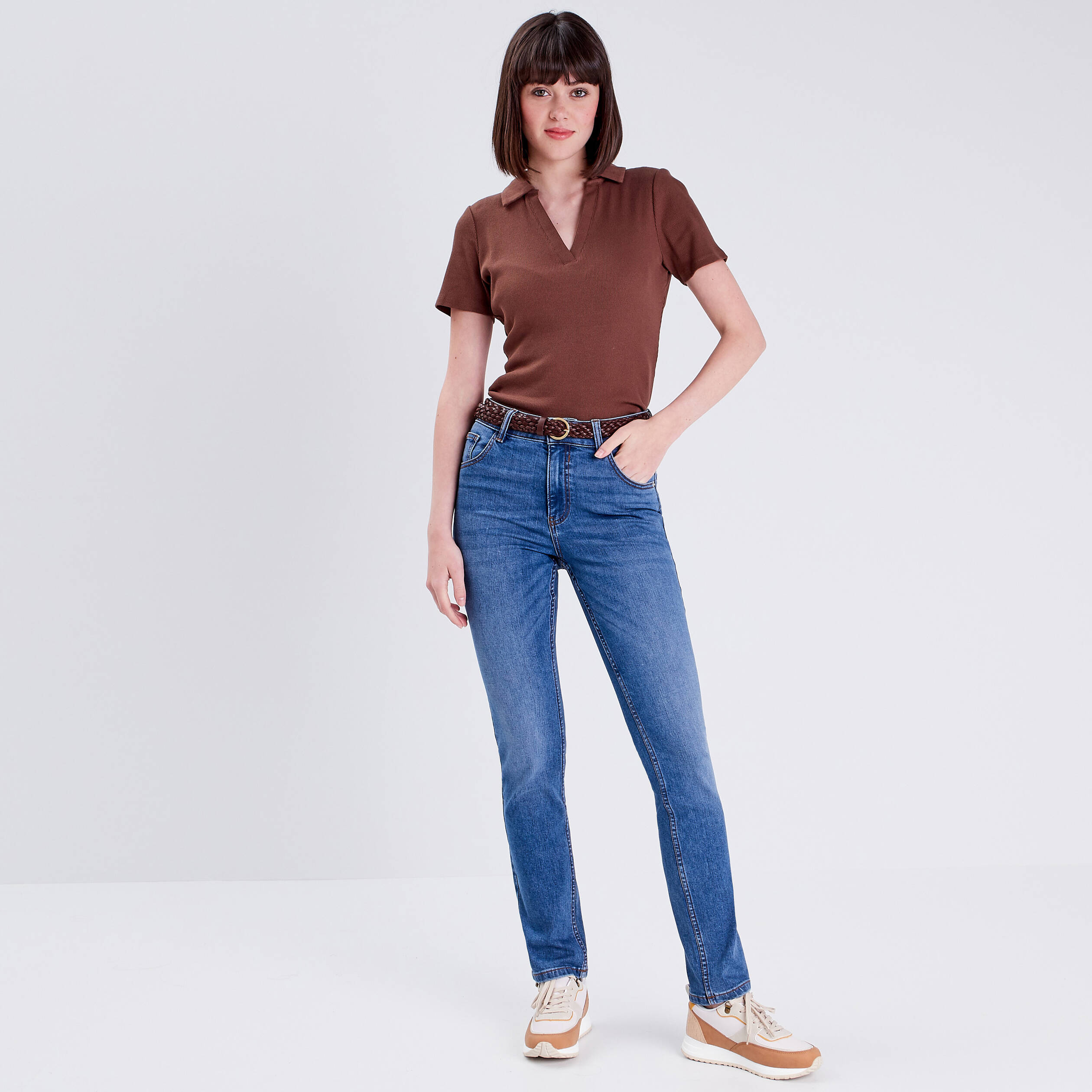 jeans droit taille haute denim stone femme Jeans droit taille haute denim stone femme