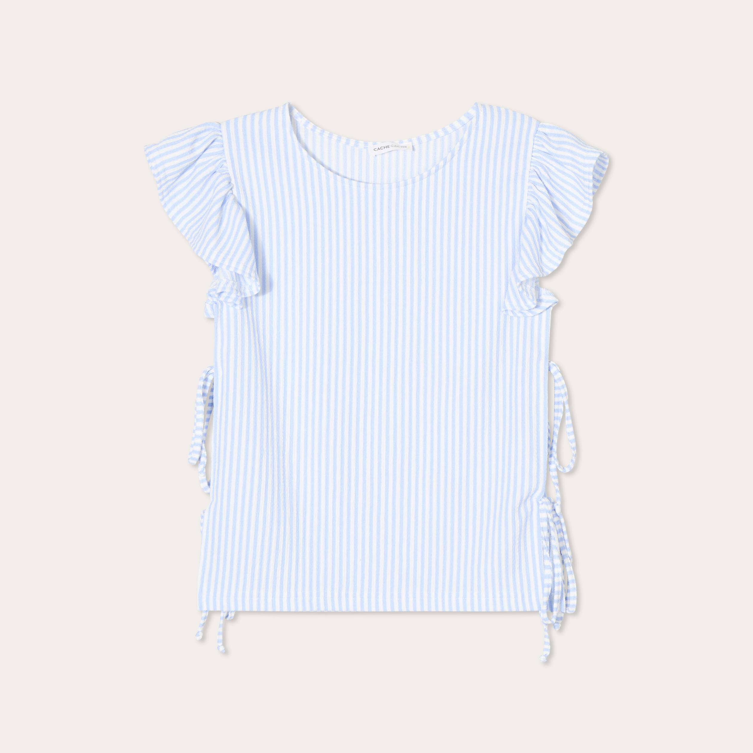 T-shirt noeuds c&ocirc;t&eacute;s bleu femme