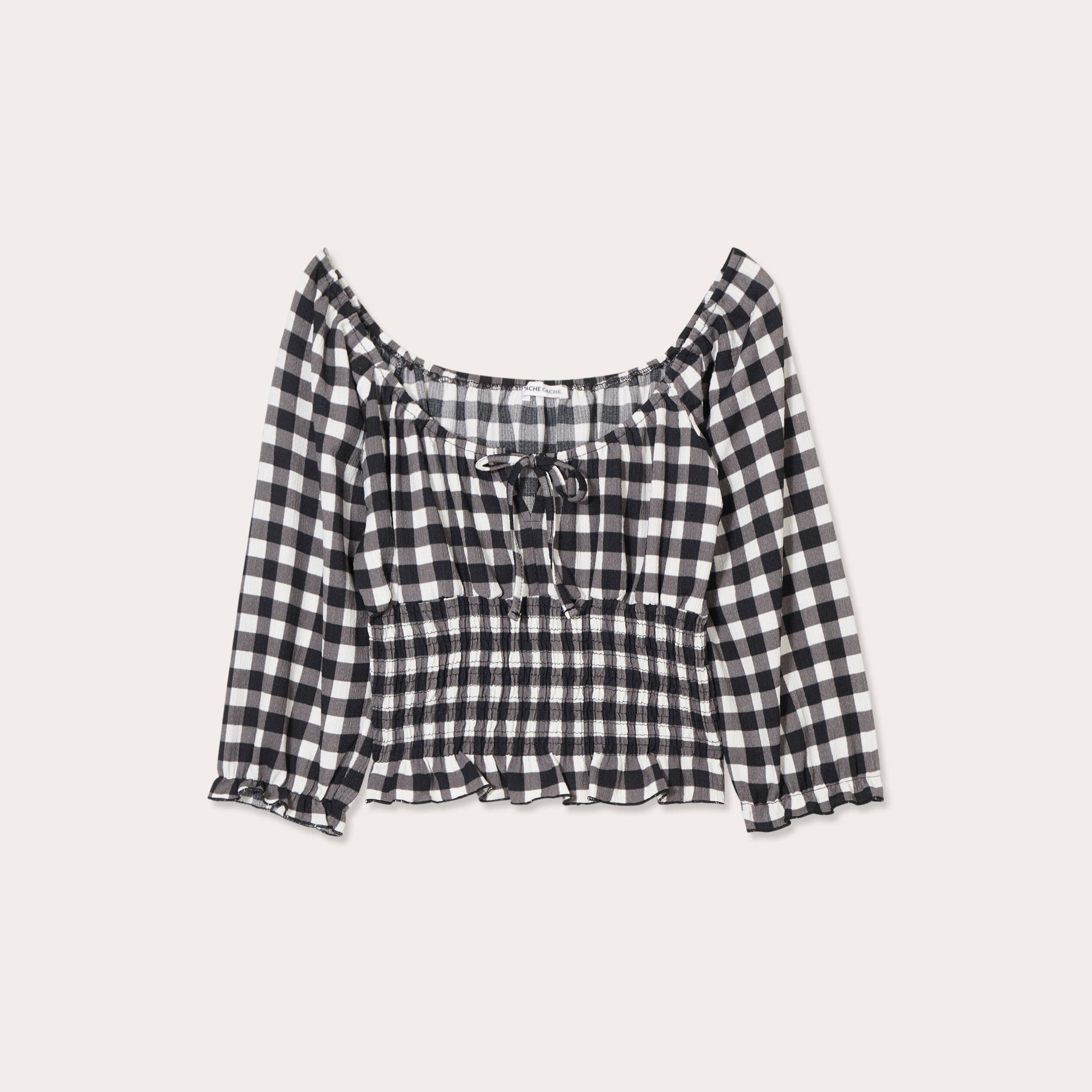 Blouse smock&eacute;e manches 3/4 blanc femme