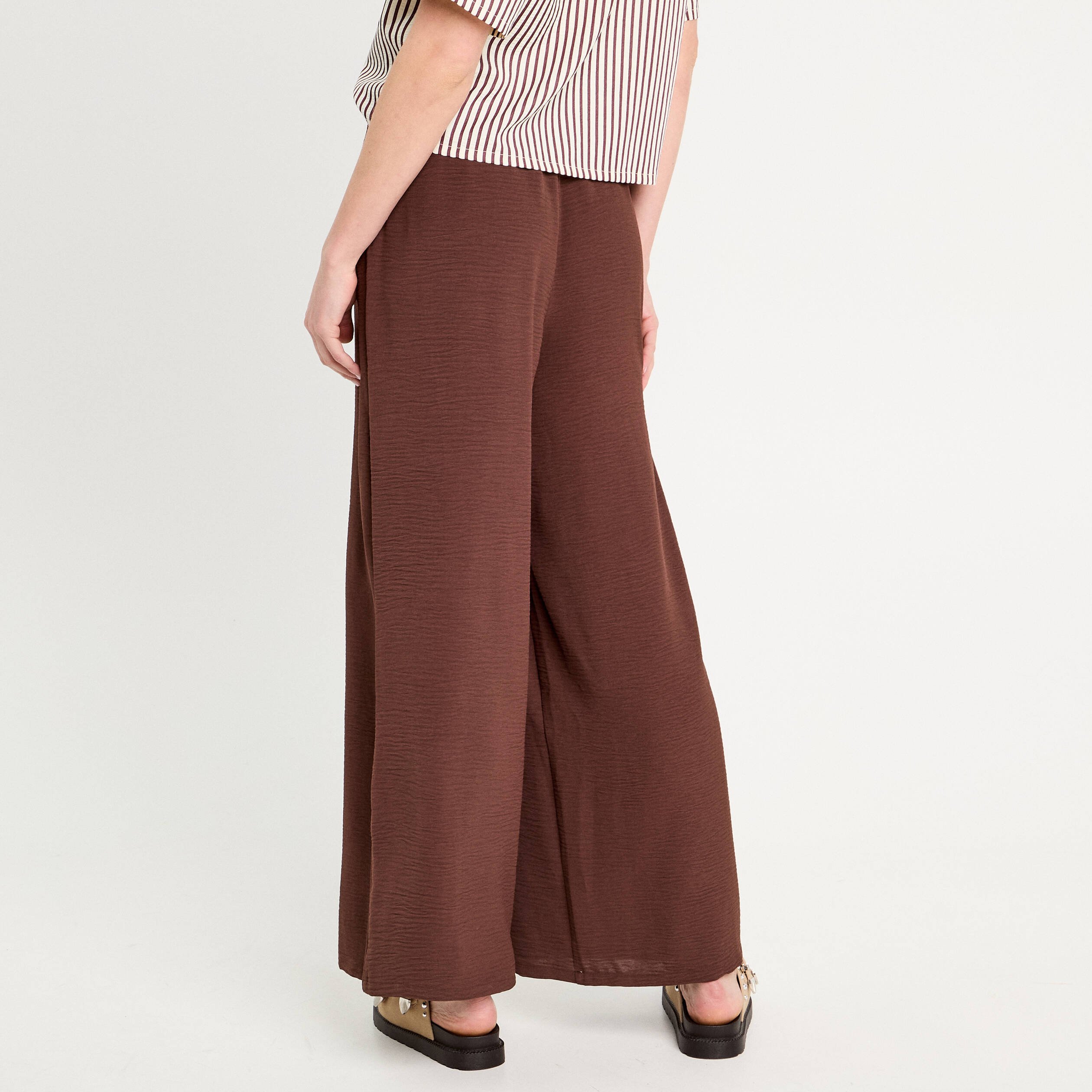 pantalon large marron fonce femme Pantalon large marron foncé femme