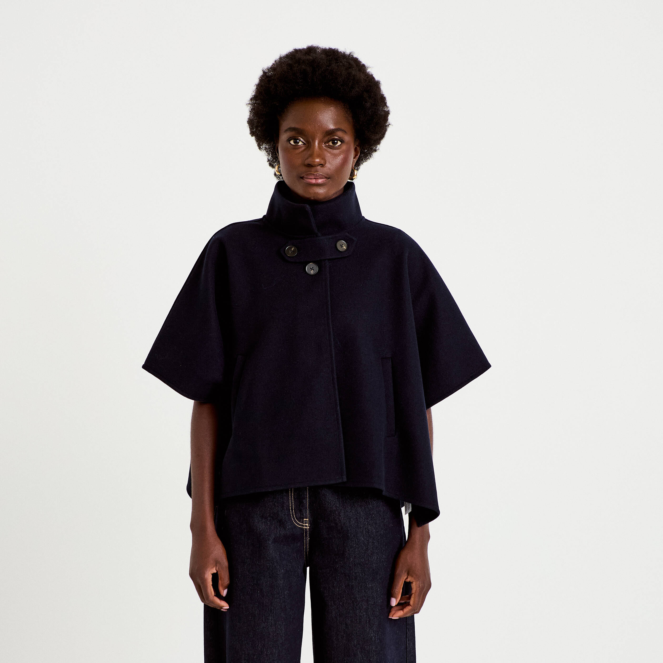 Poncho col am&eacute;ricain bleu marine femme