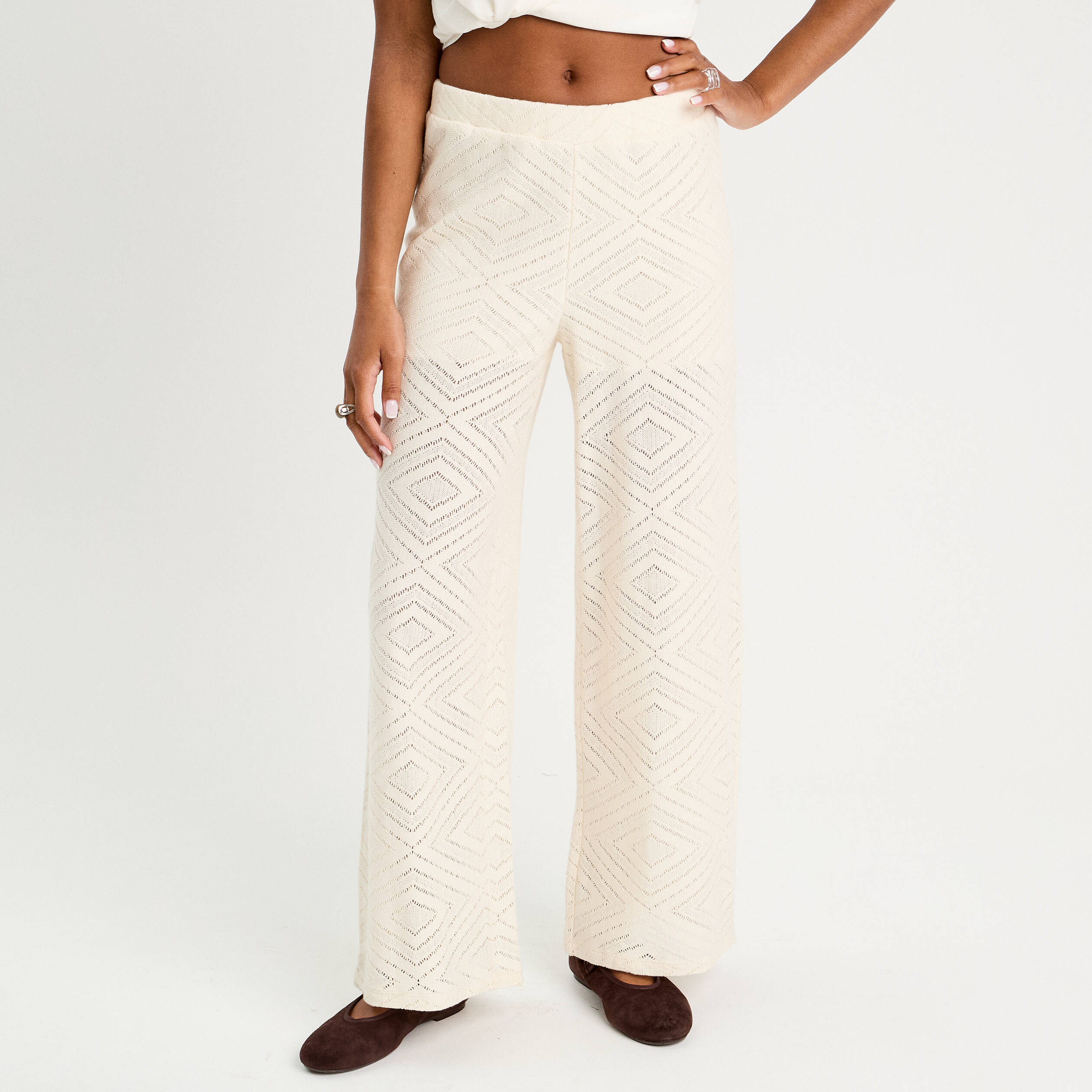 pantalon droit ajoure ecru femme Pantalon droit ajouré ecru femme