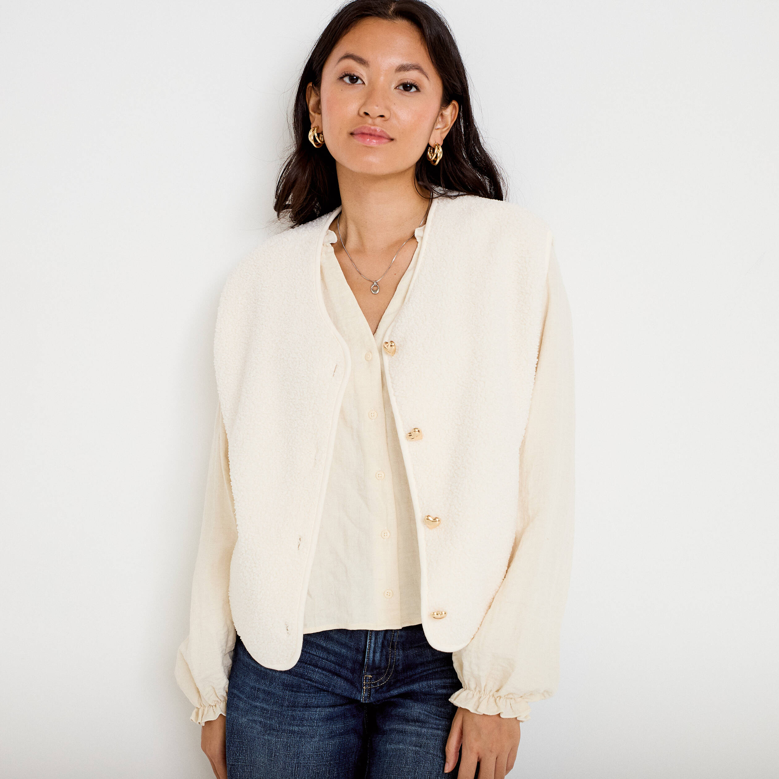 Gilet sans manches effet polaire ecru femme
