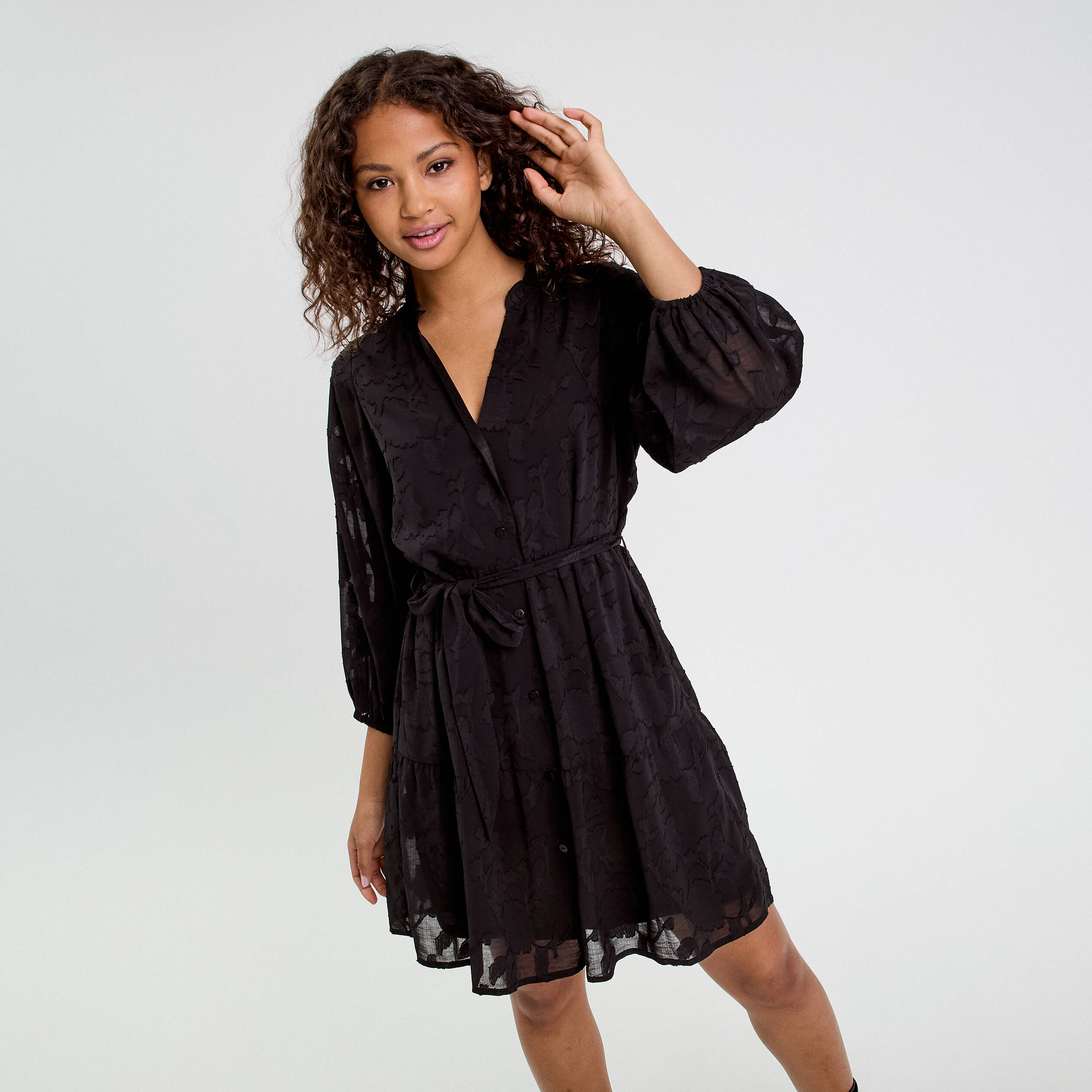 Robe Longue Robe Chemise Dentelle Noire Motivi CHEMISIER ACRAMÉ