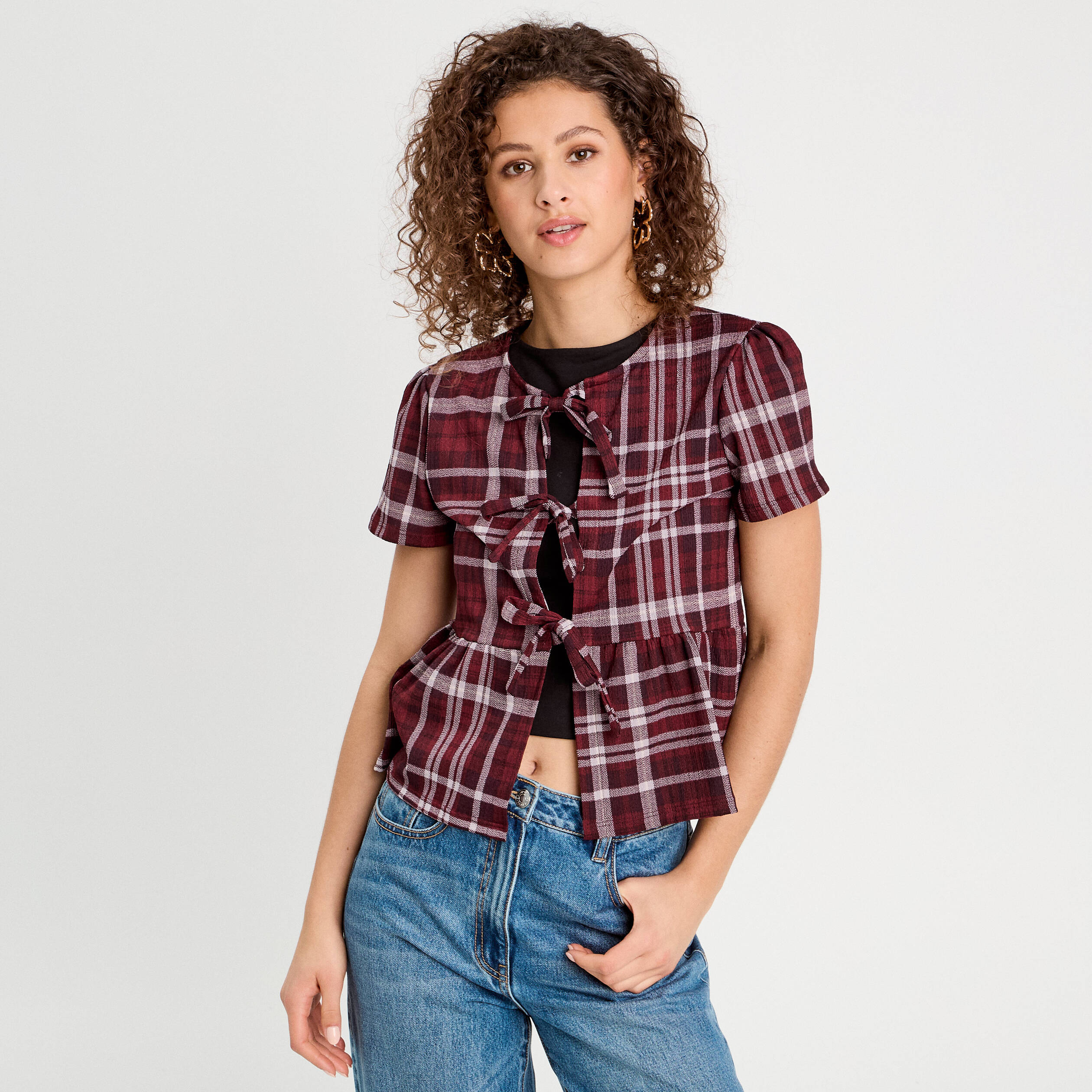Blouse avec noeuds bordeaux femme