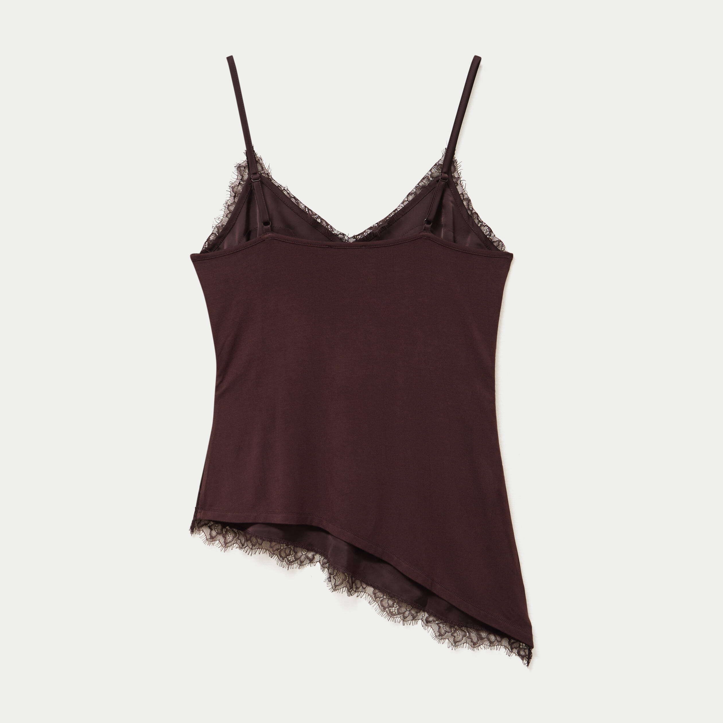 D&eacute;bardeur ajust&eacute; d&eacute;collet&eacute; dentelle marron fonc&eacute; femme