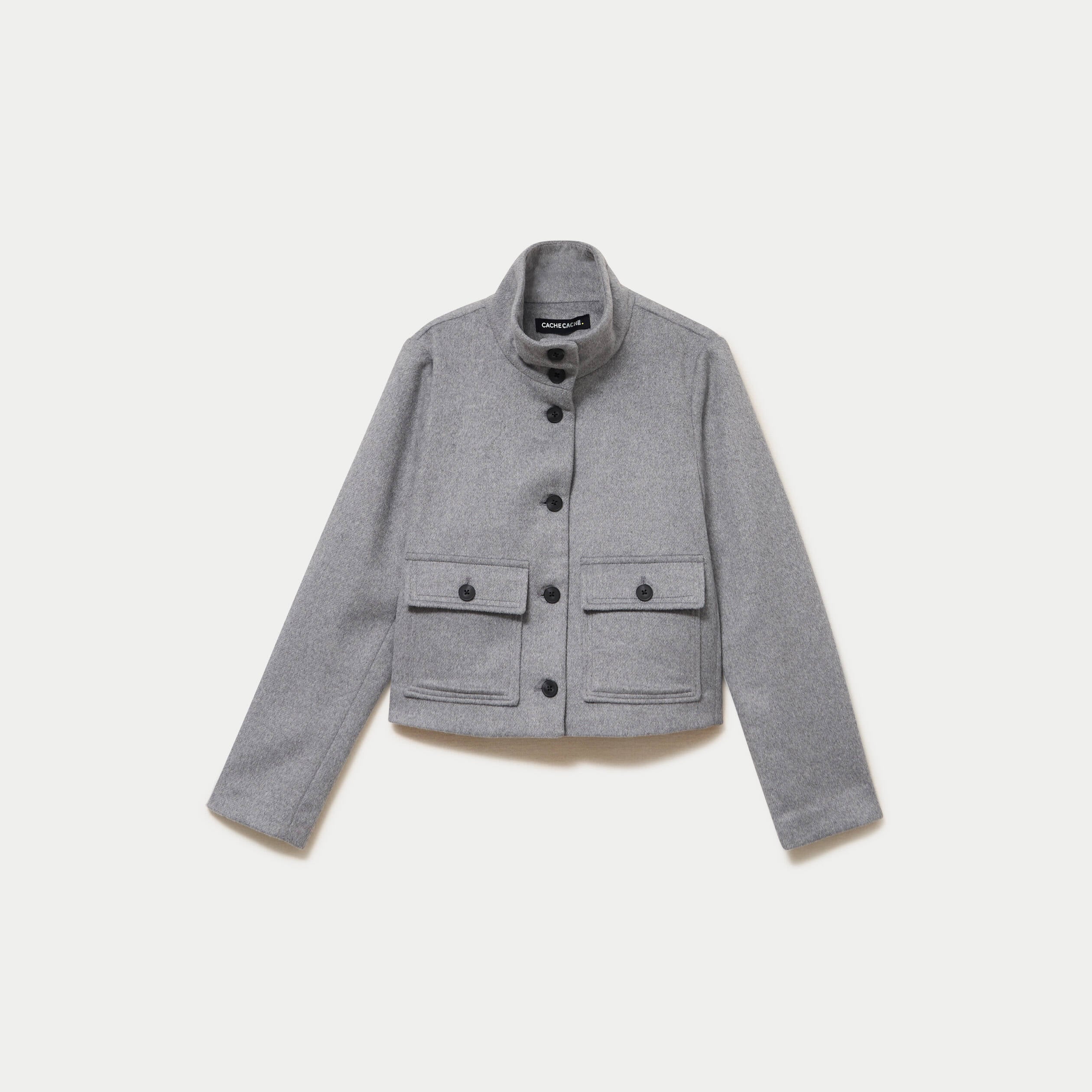 Veste courte aspect laineux gris femme