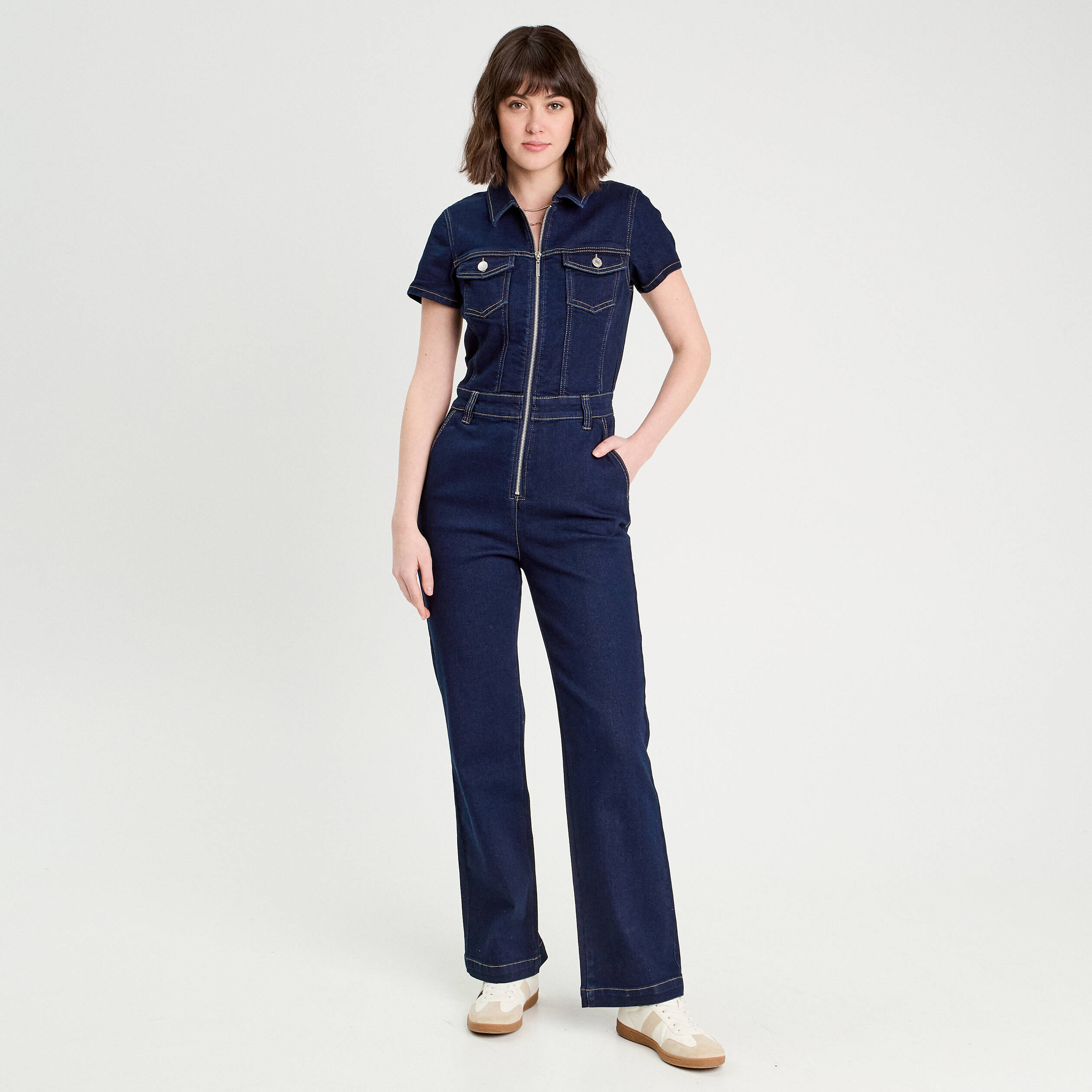 Combinaison pantalon en jean denim brut femme
