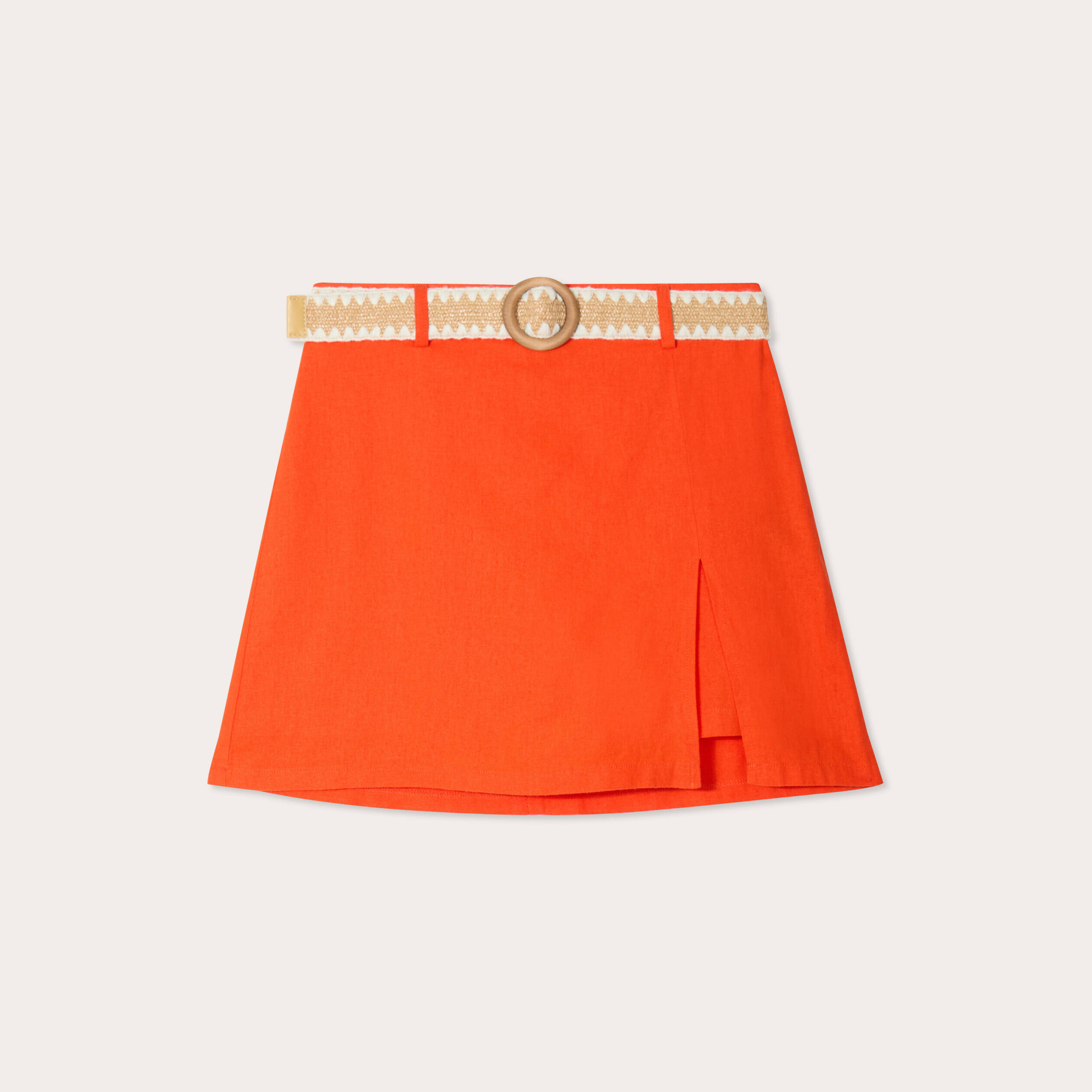 jupe short ceinturee contenant du lin orange femme Jupe-short ceinturée contenant du lin orange femme