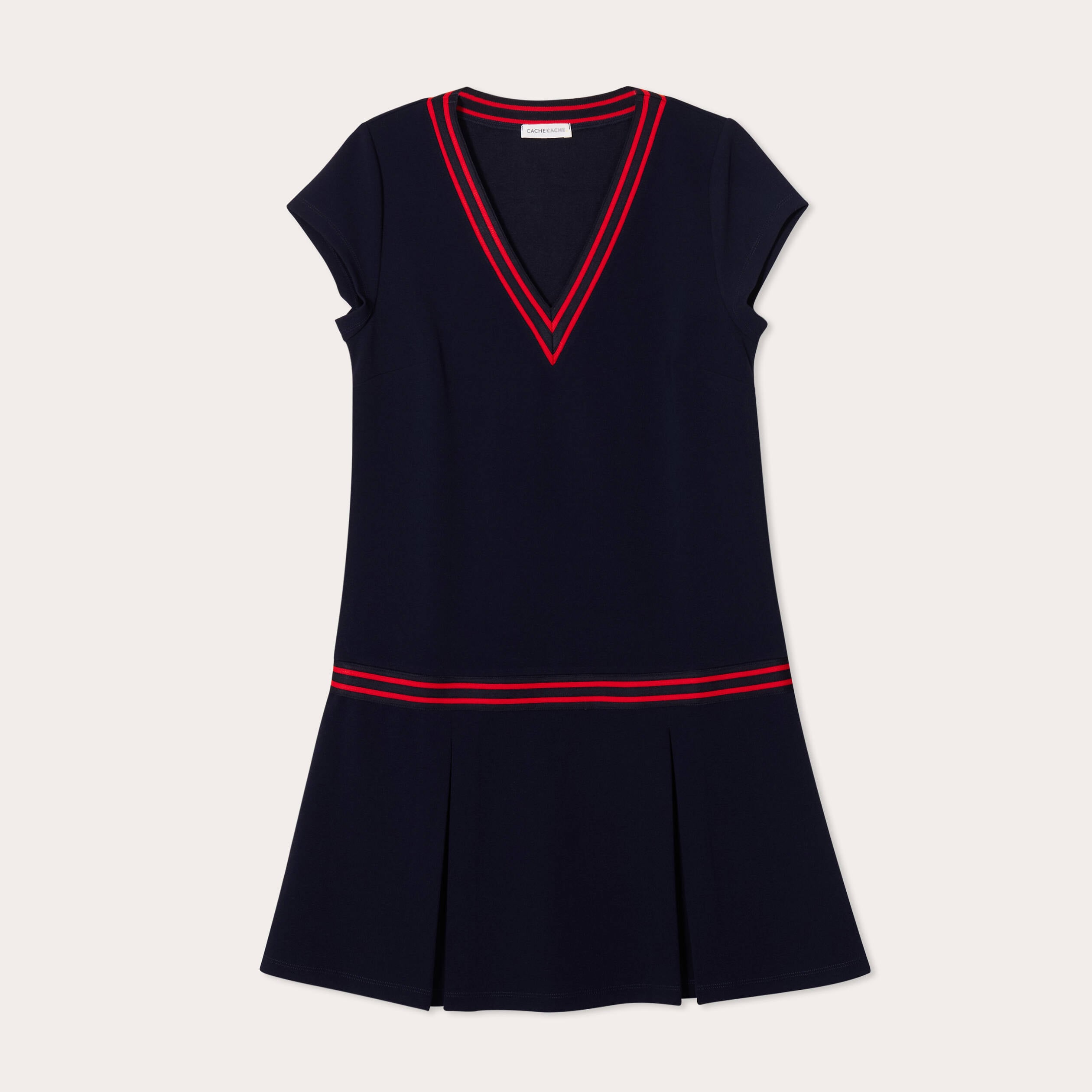 Robe &eacute;vas&eacute;e avec bandes bleu marine femme
