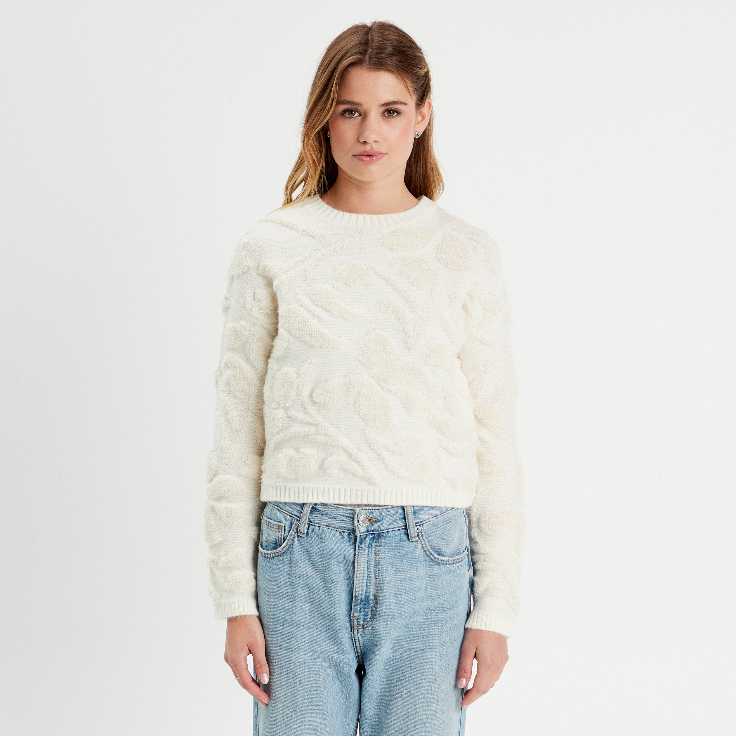 Pull manches longues ecru femme