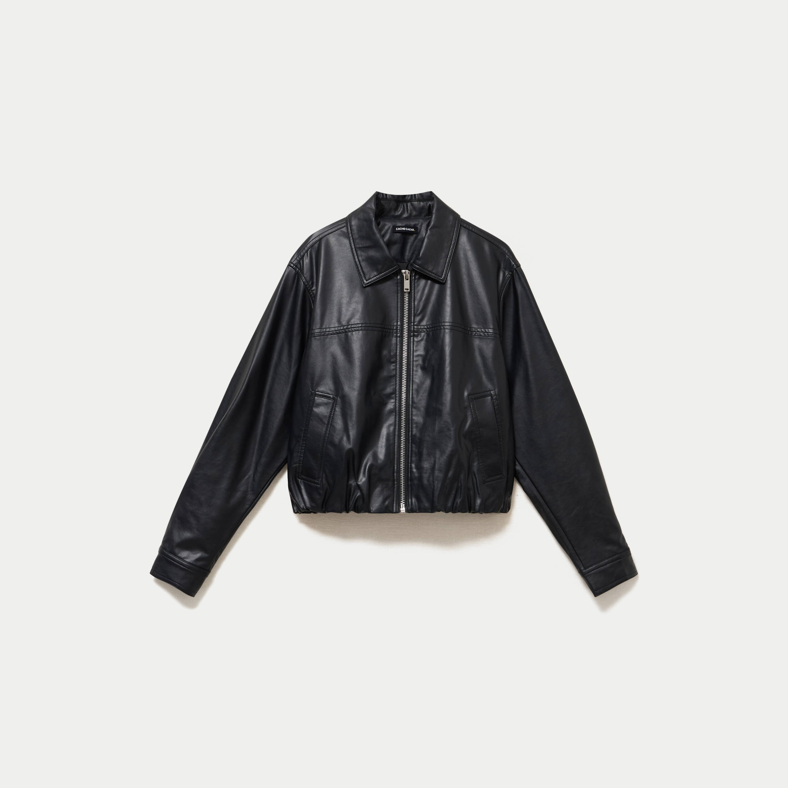Veste effet boule manches longues noir femme
