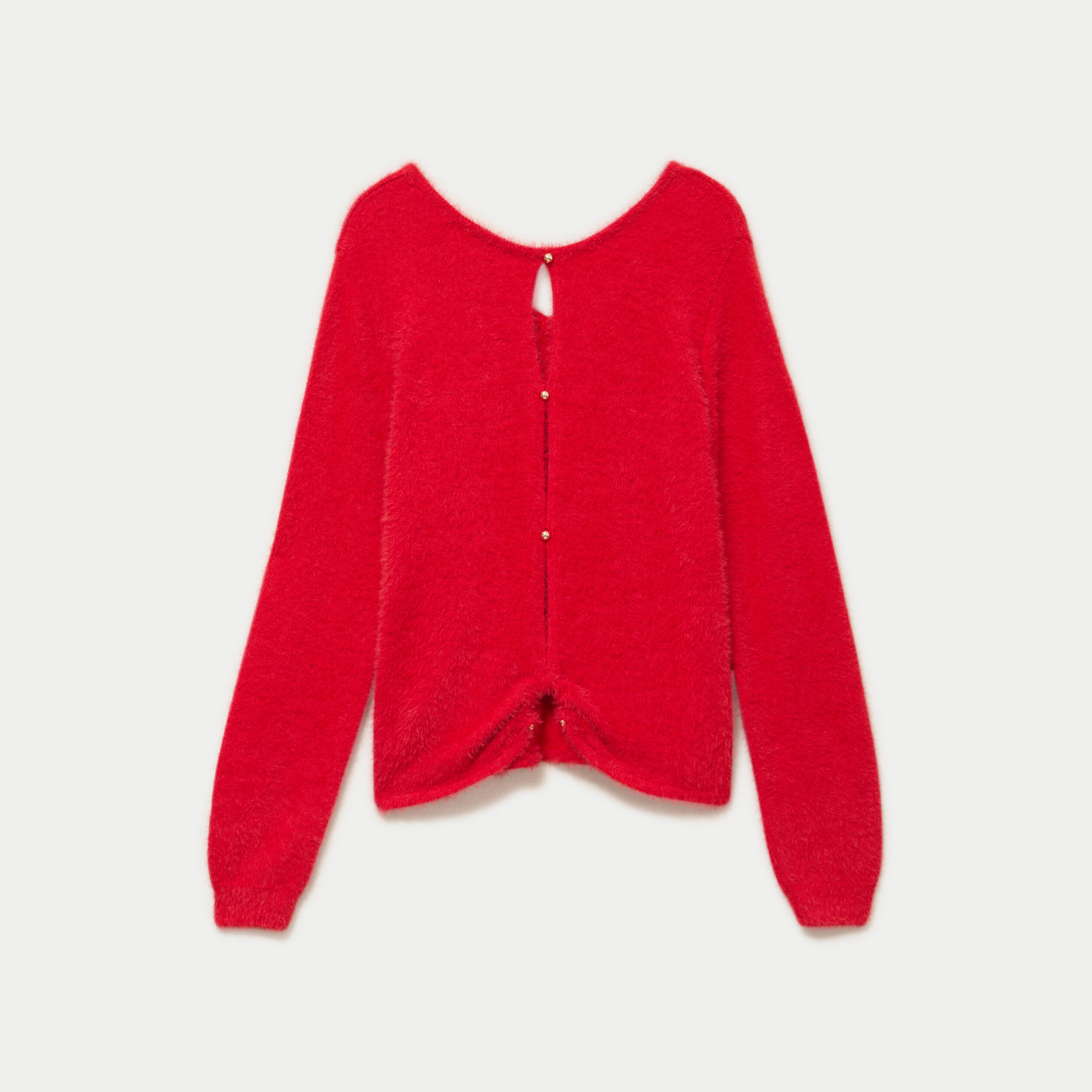 Pull col v manches longues perles rouge femme